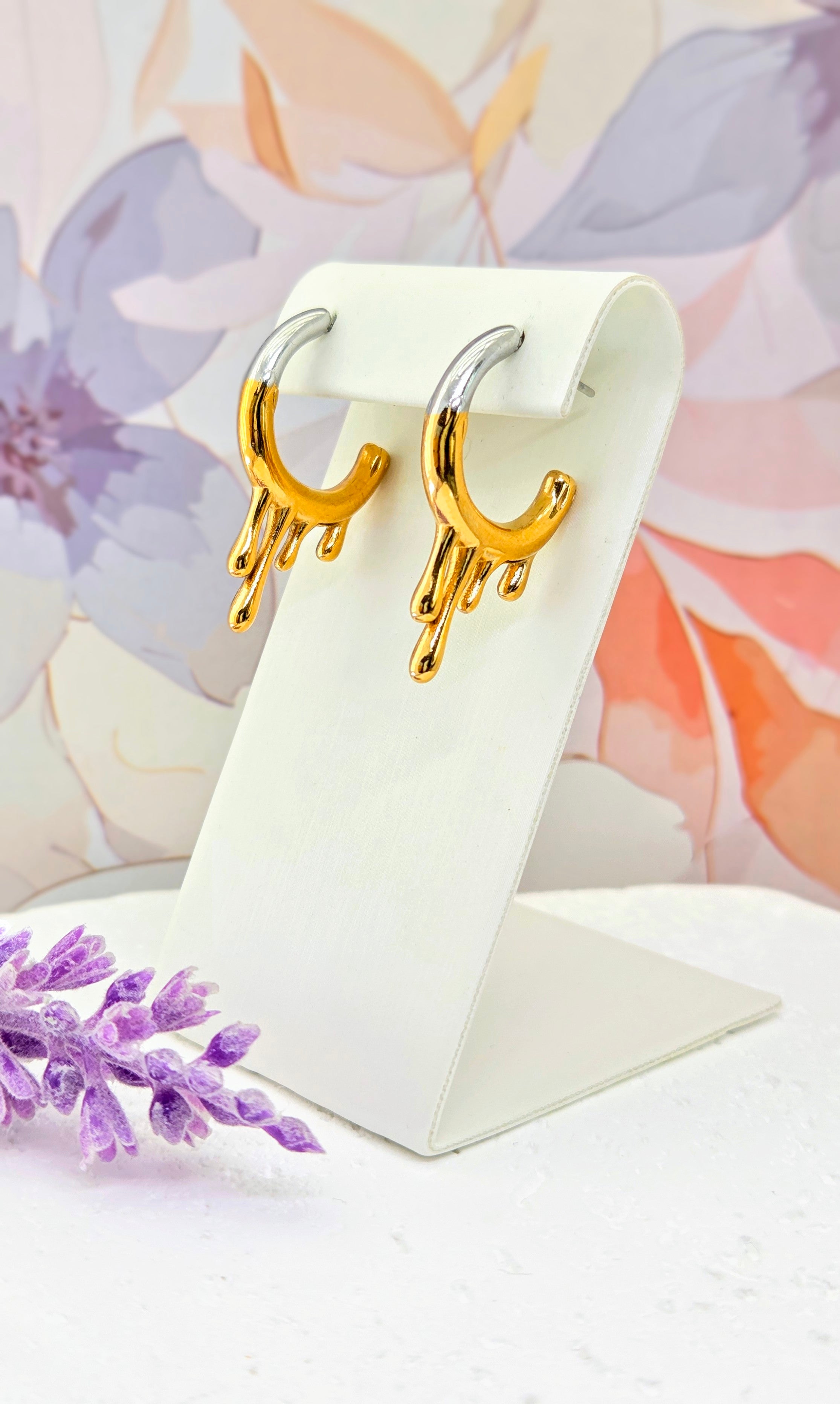 Mixed Metal Drip Hoop Earrings