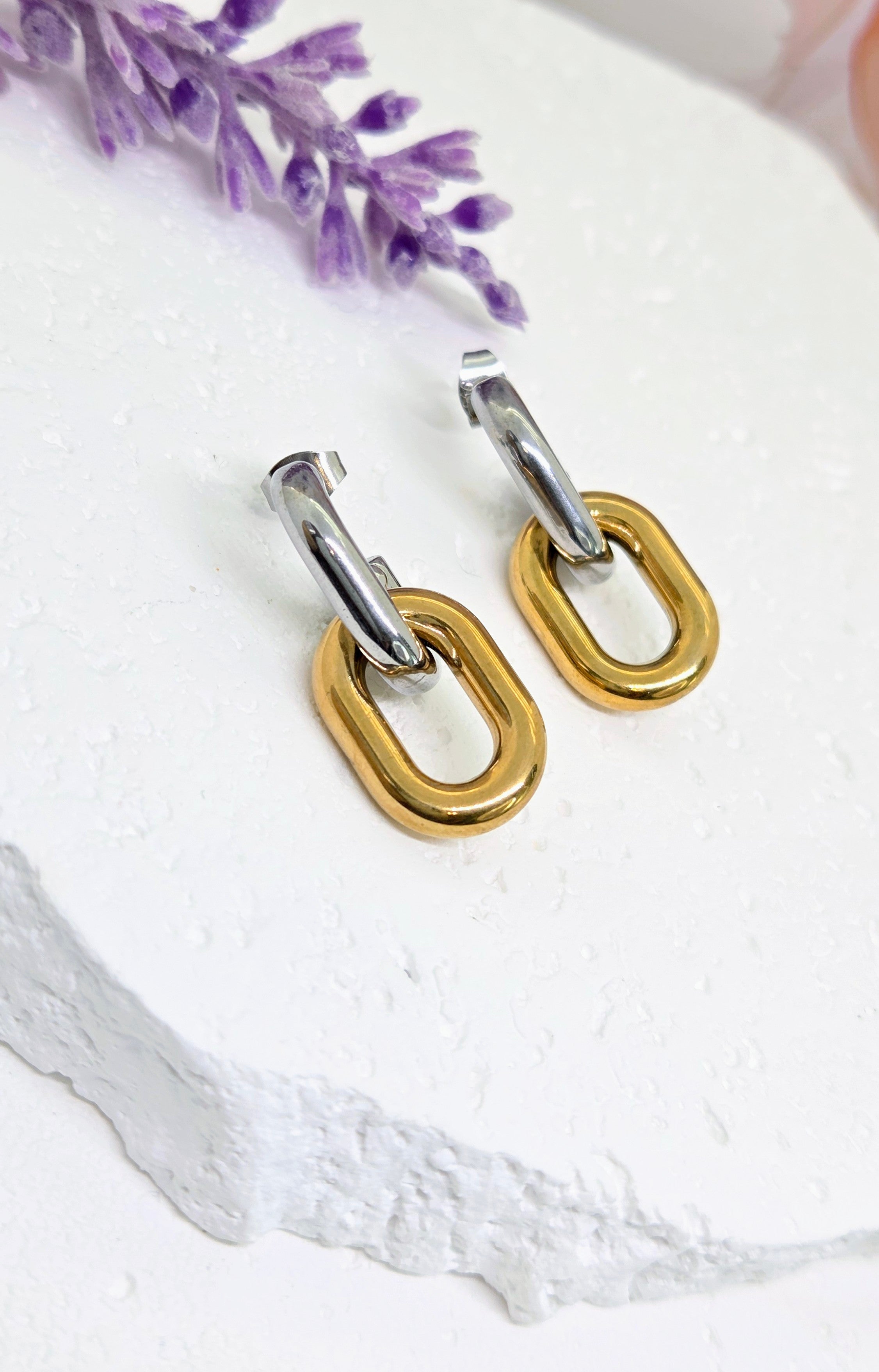 Mixed Metal Link Drop Earrings