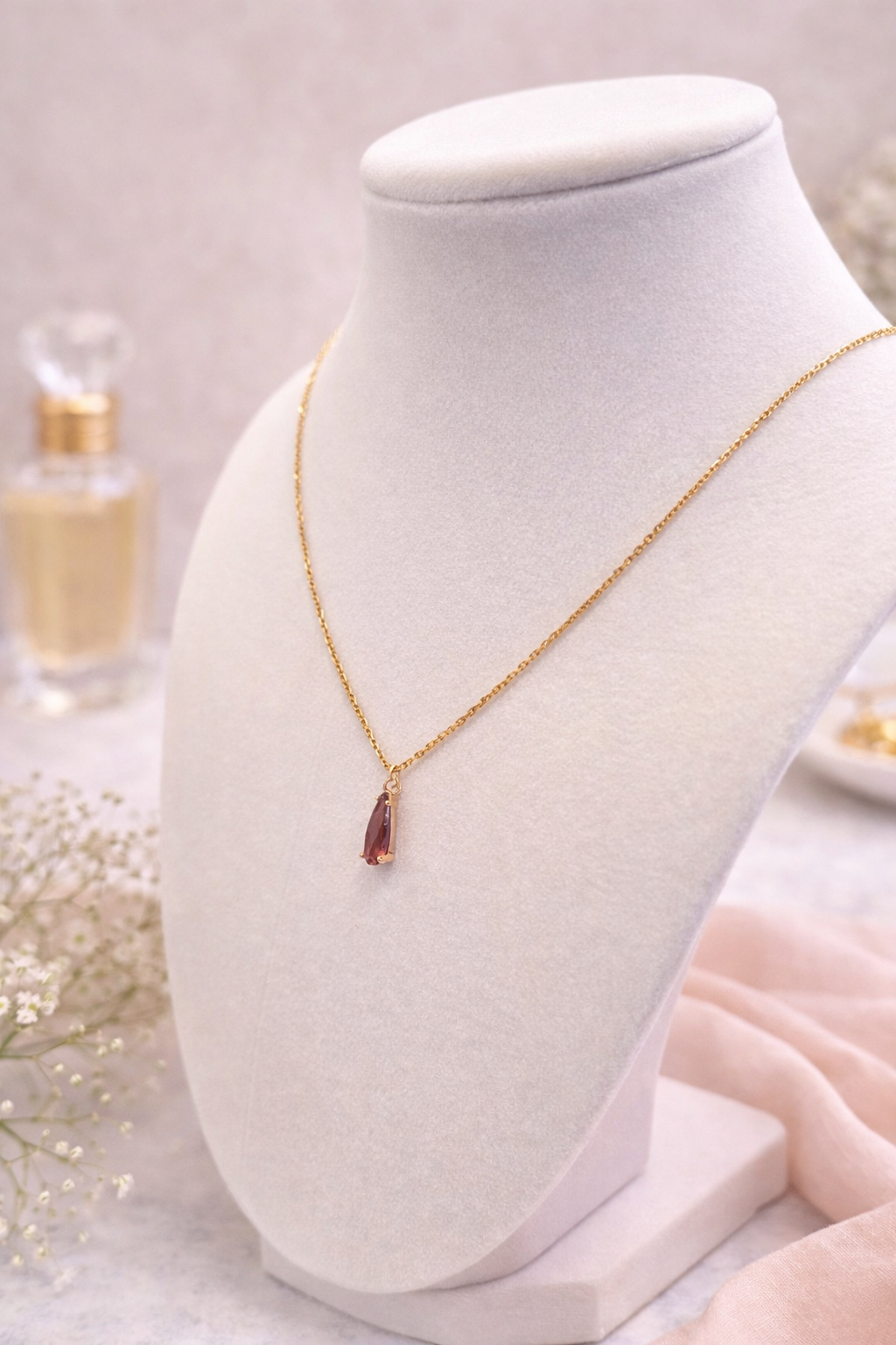Glass Stone Teardrop Necklace- Multiple Colors,