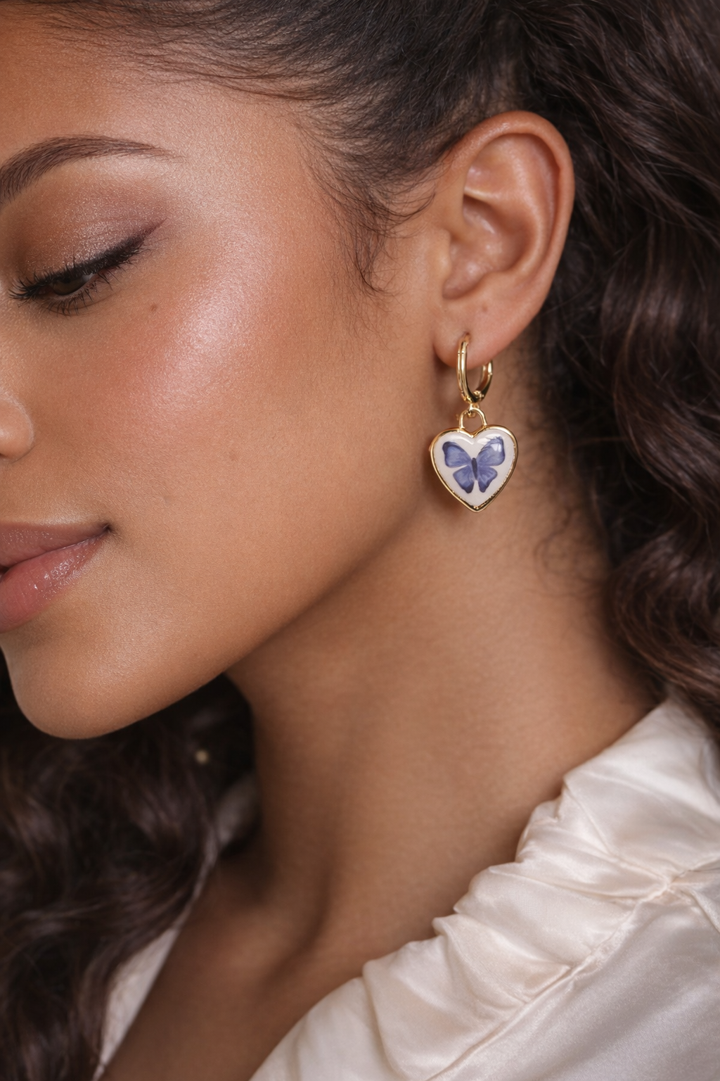 Gold Butterfly Heart Huggie Earrings