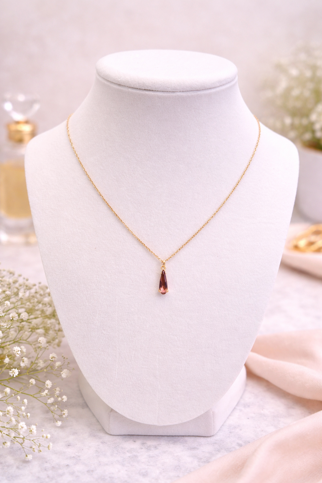 Glass Stone Teardrop Necklace- Multiple Colors,