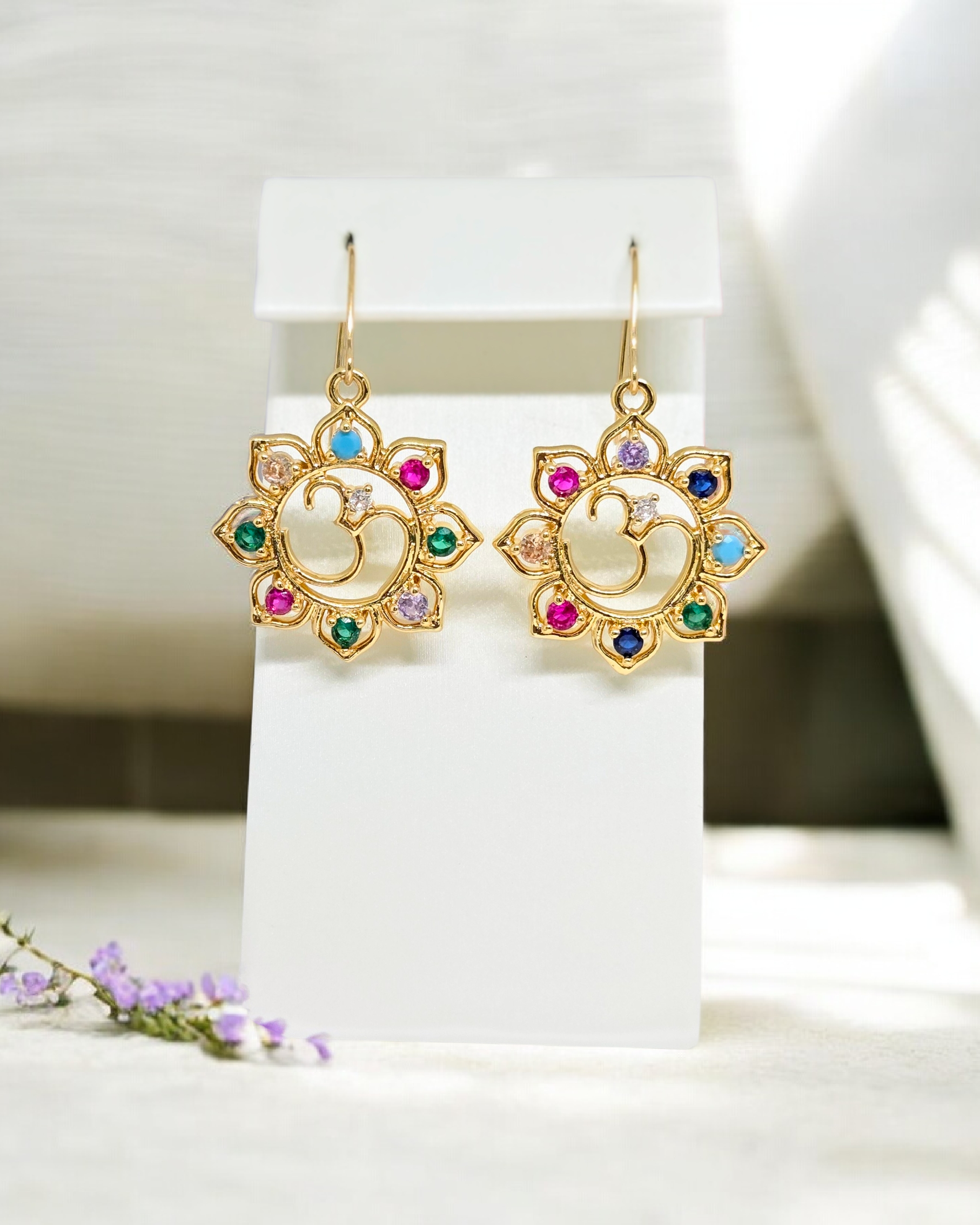 Gold Multicolor Crystal Drop Earrings