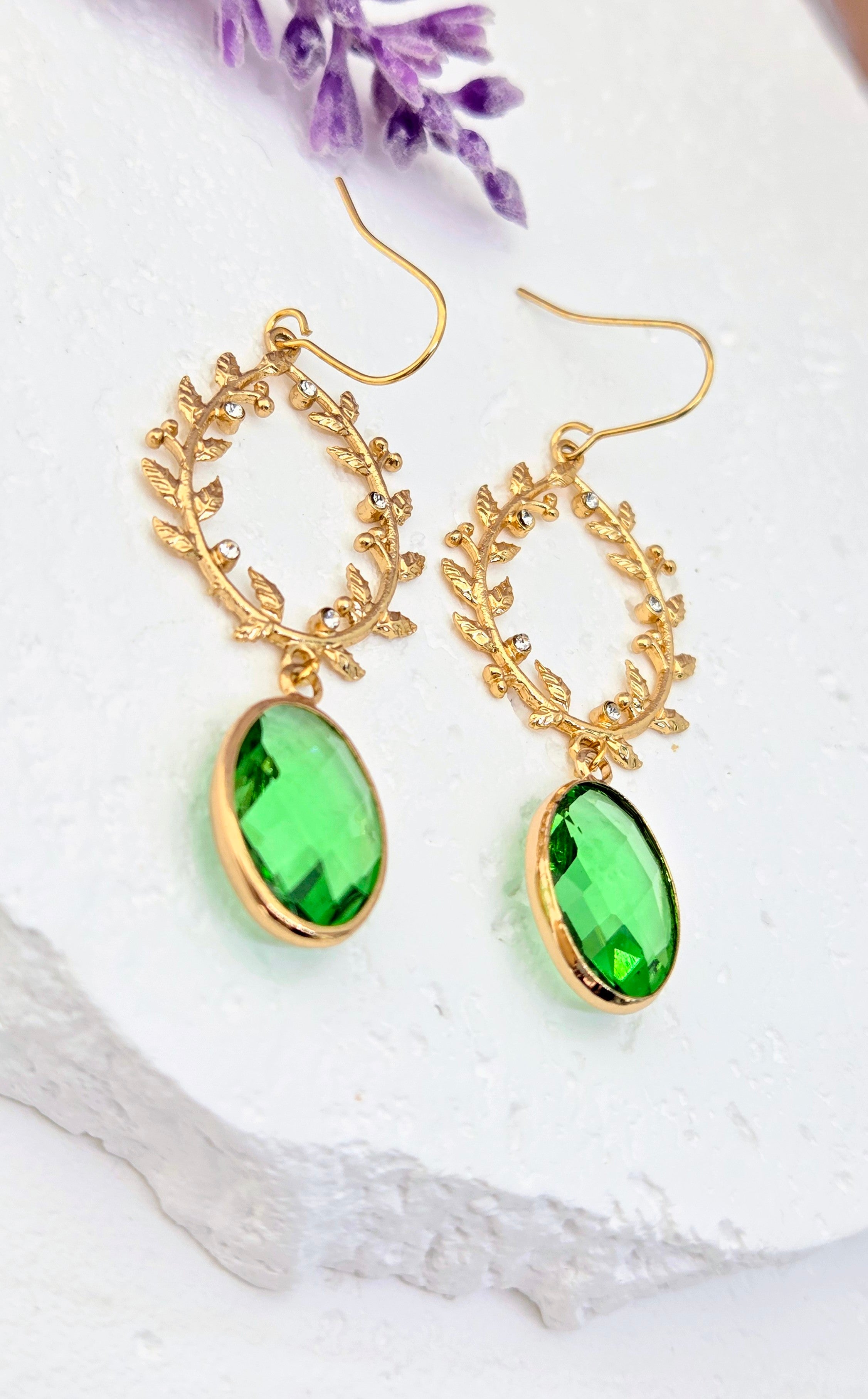 Green Crystal Wreath Earrings