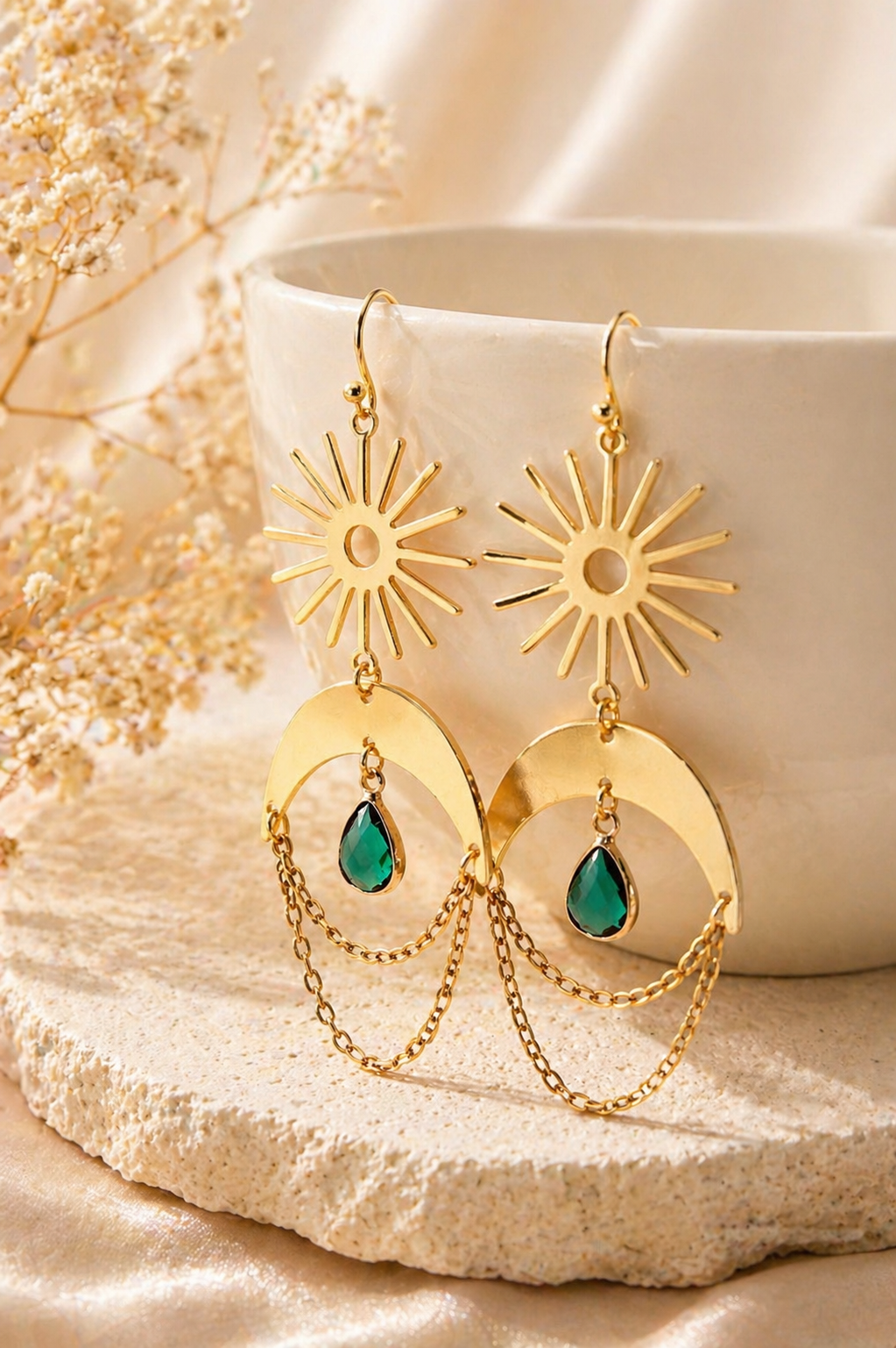 Sun and Moon Birthstone Earrings- Choose Month