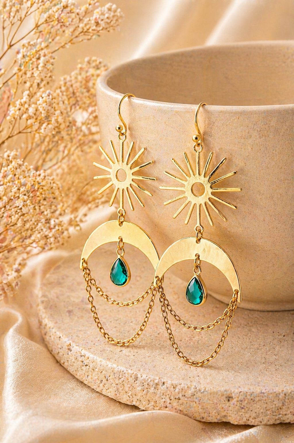 Sun and Moon Birthstone Earrings- Choose Month
