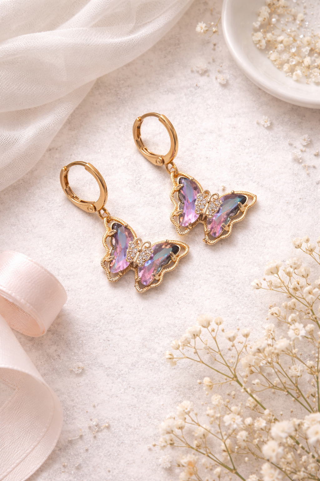 Large Crystal Butterfly Earrings- Multiple Colors