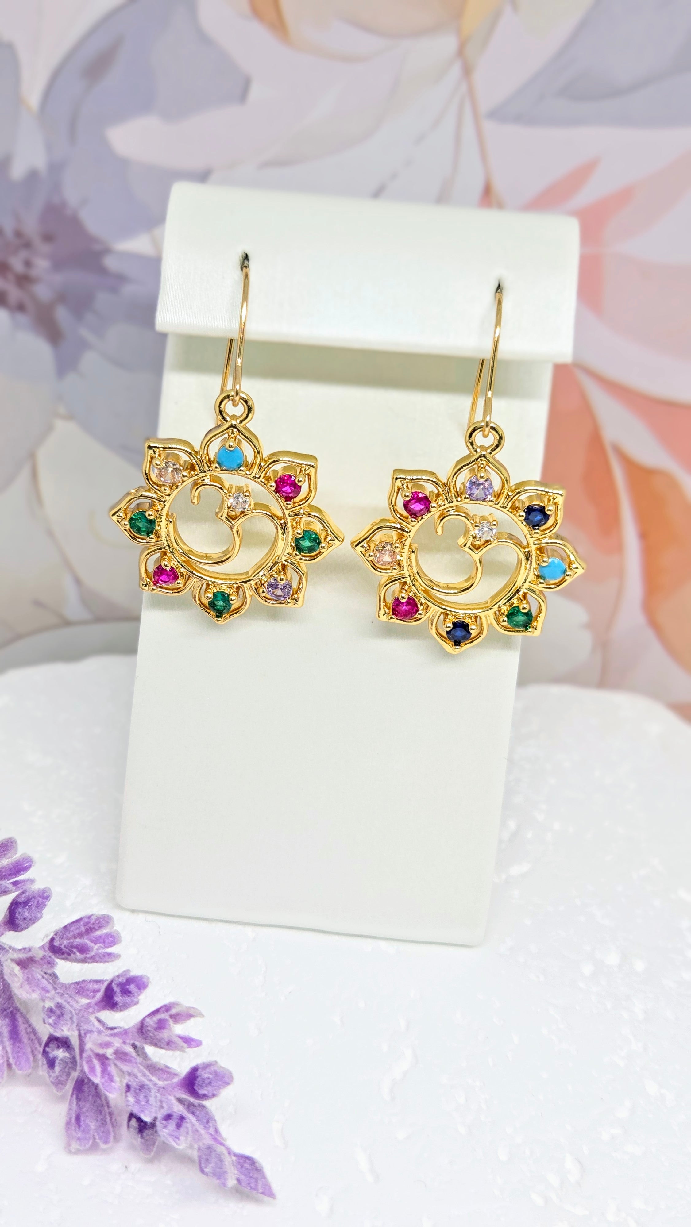Gold Multicolor Crystal Drop Earrings