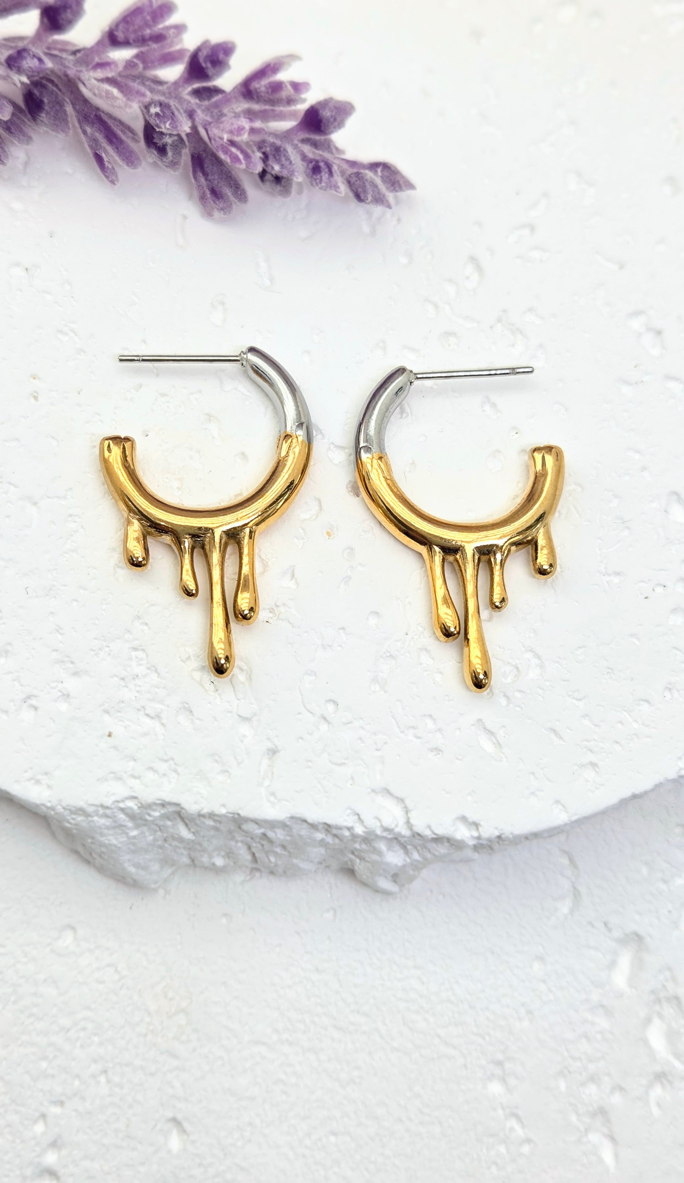 Mixed Metal Drip Hoop Earrings