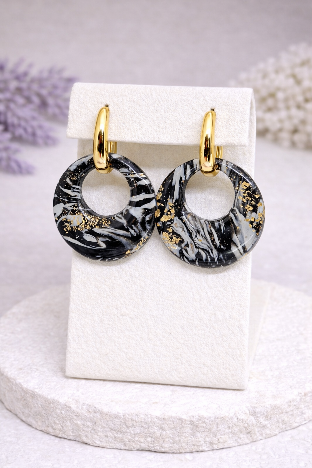 Bold Marble Pendant Earrings- 2 in 1