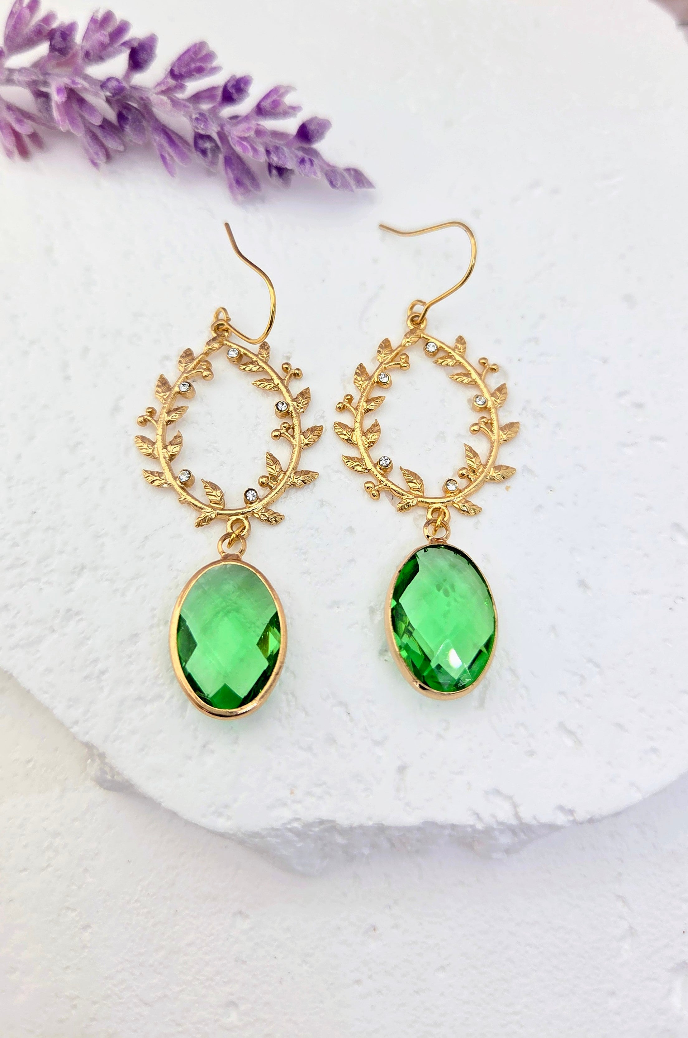 Green Crystal Wreath Earrings