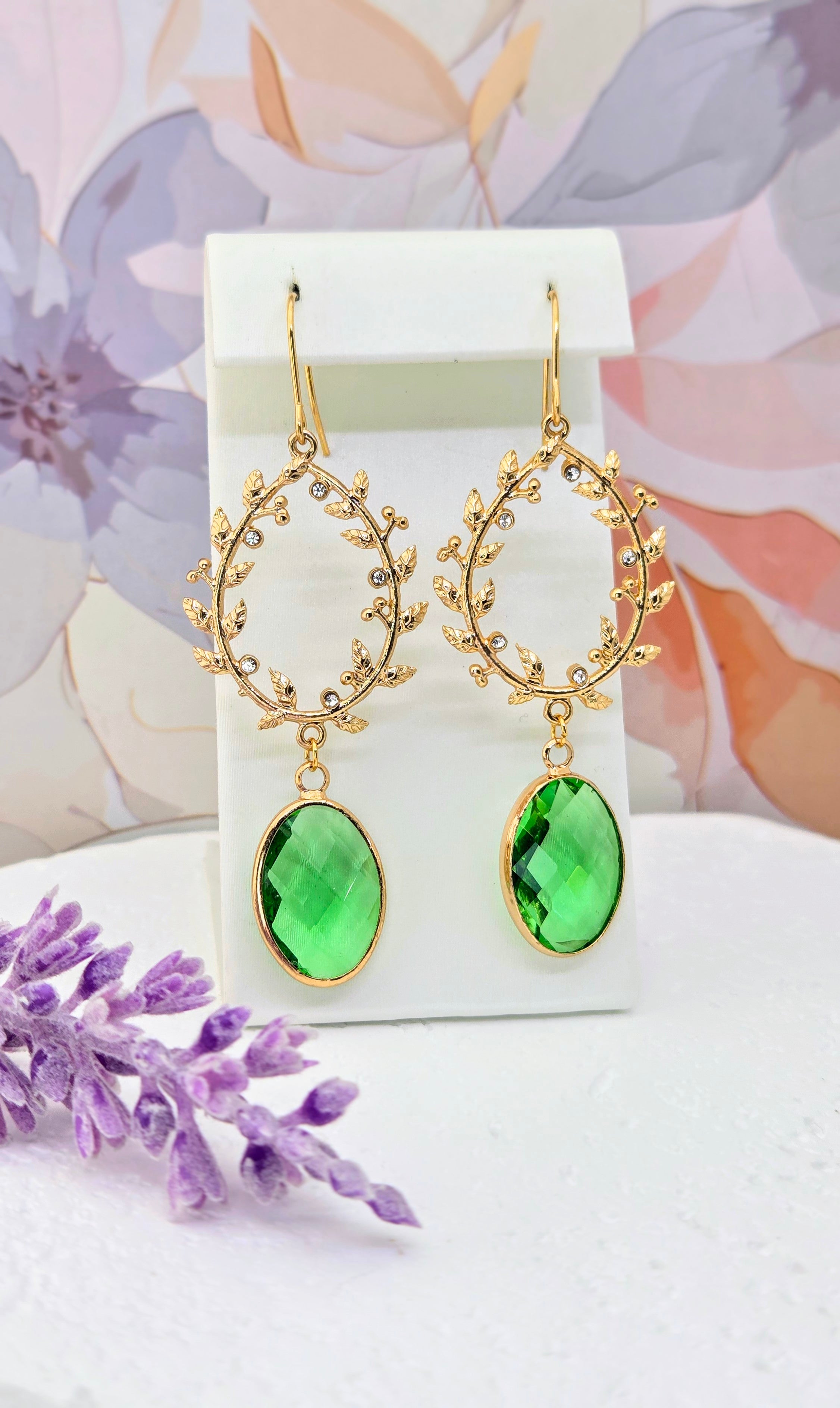 Green Crystal Wreath Earrings