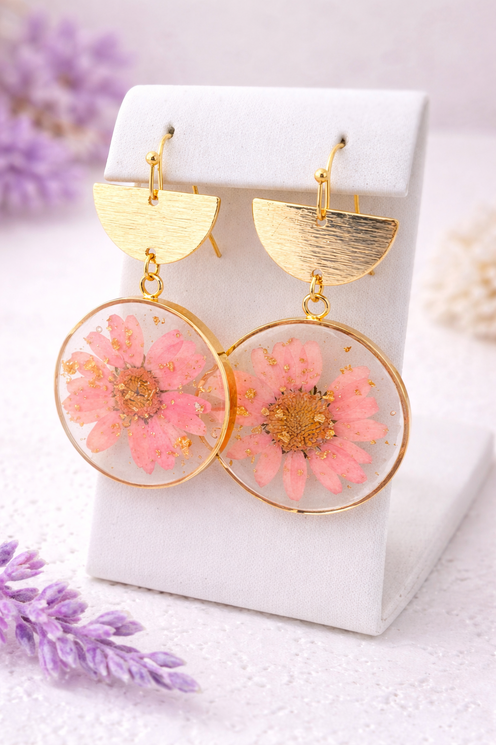 Pink Daisy Resin Earrings