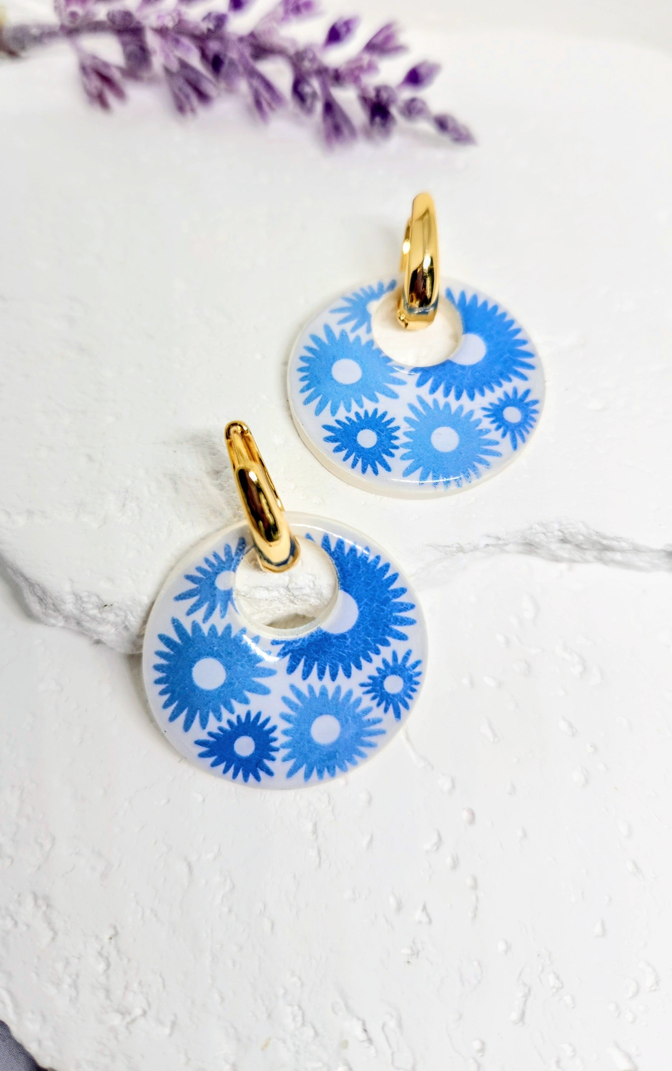 Blue Flower Power Earrings- 2 in 1 Removable Pendant