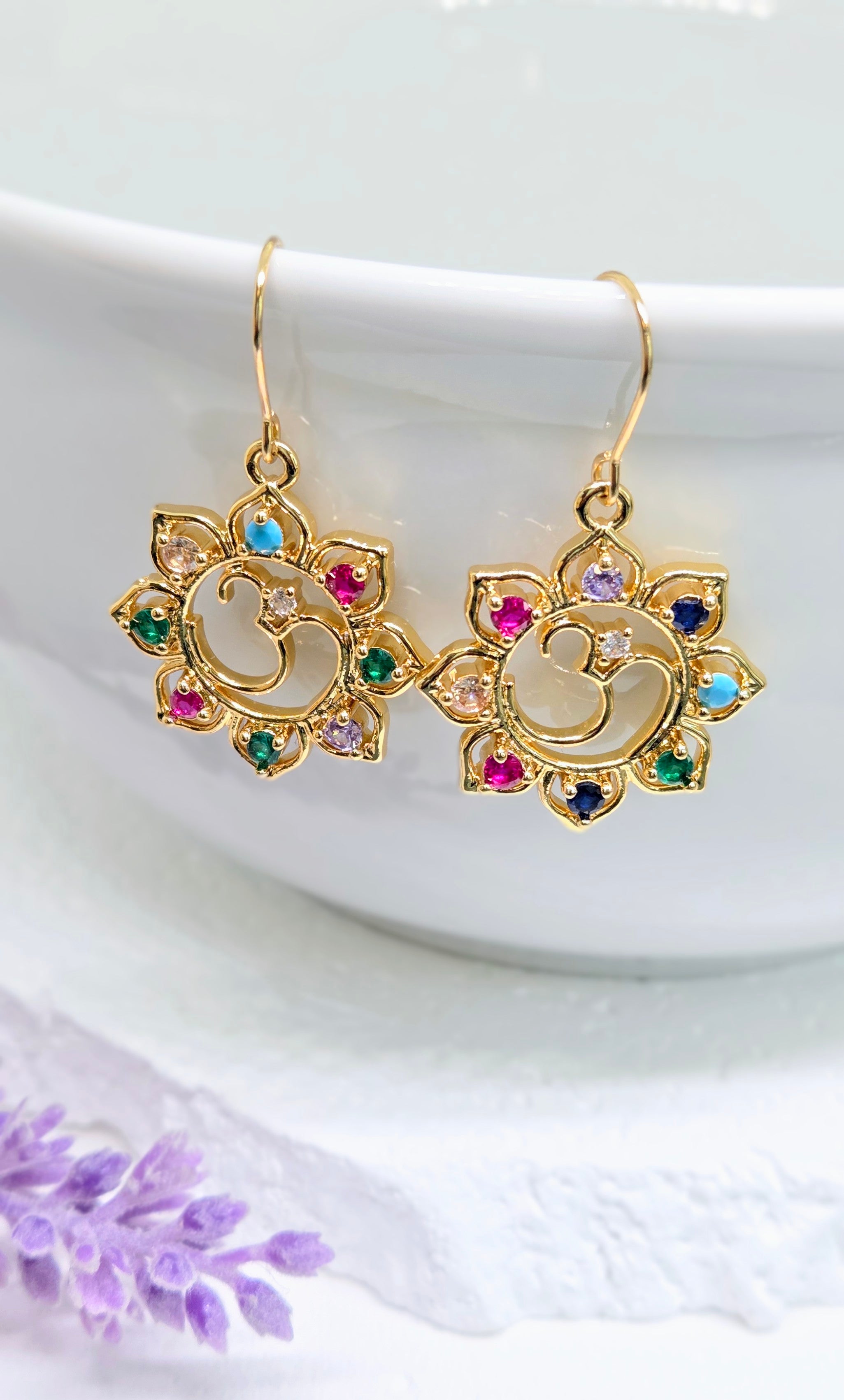 Gold Multicolor Crystal Drop Earrings
