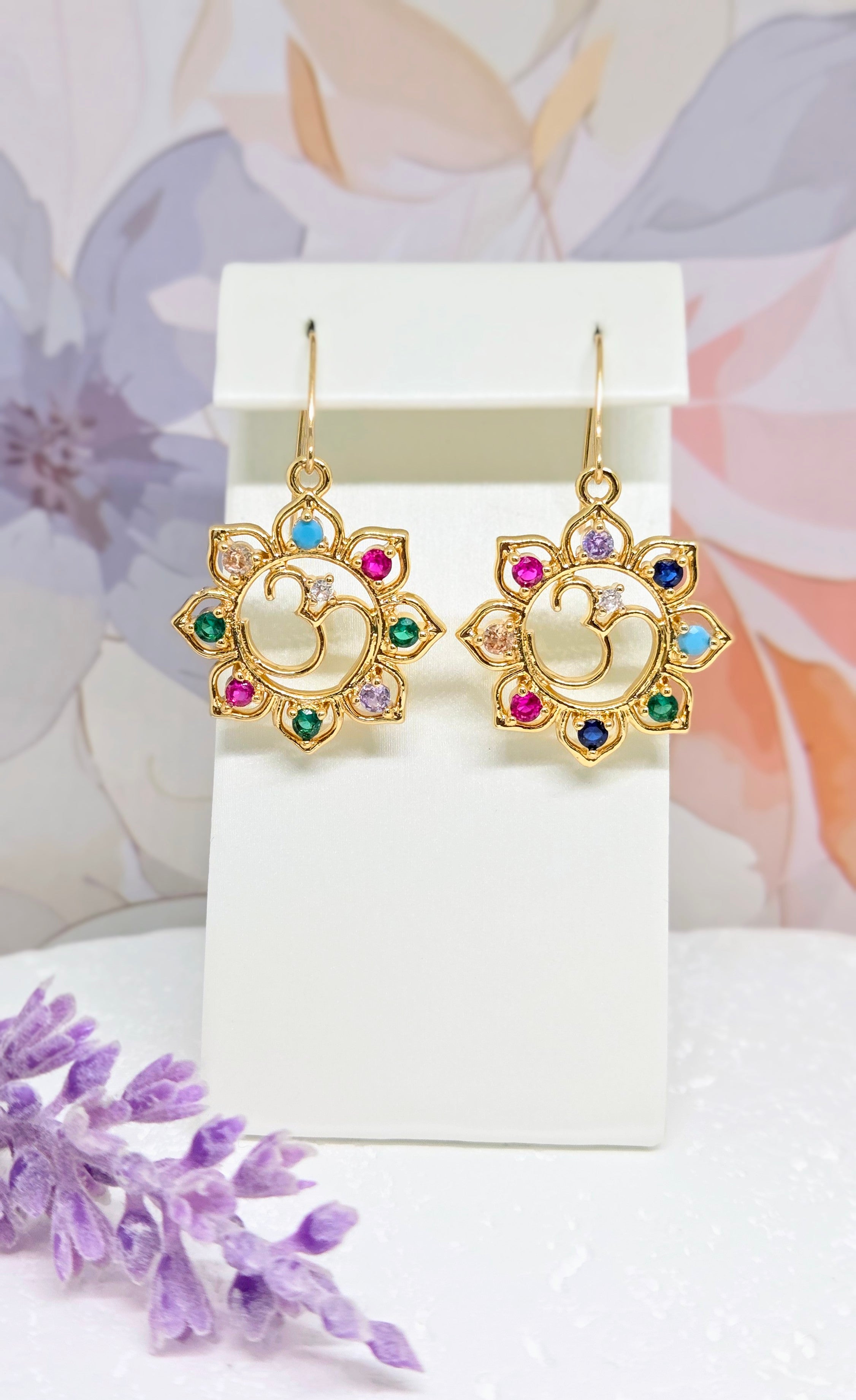 Gold Multicolor Crystal Drop Earrings