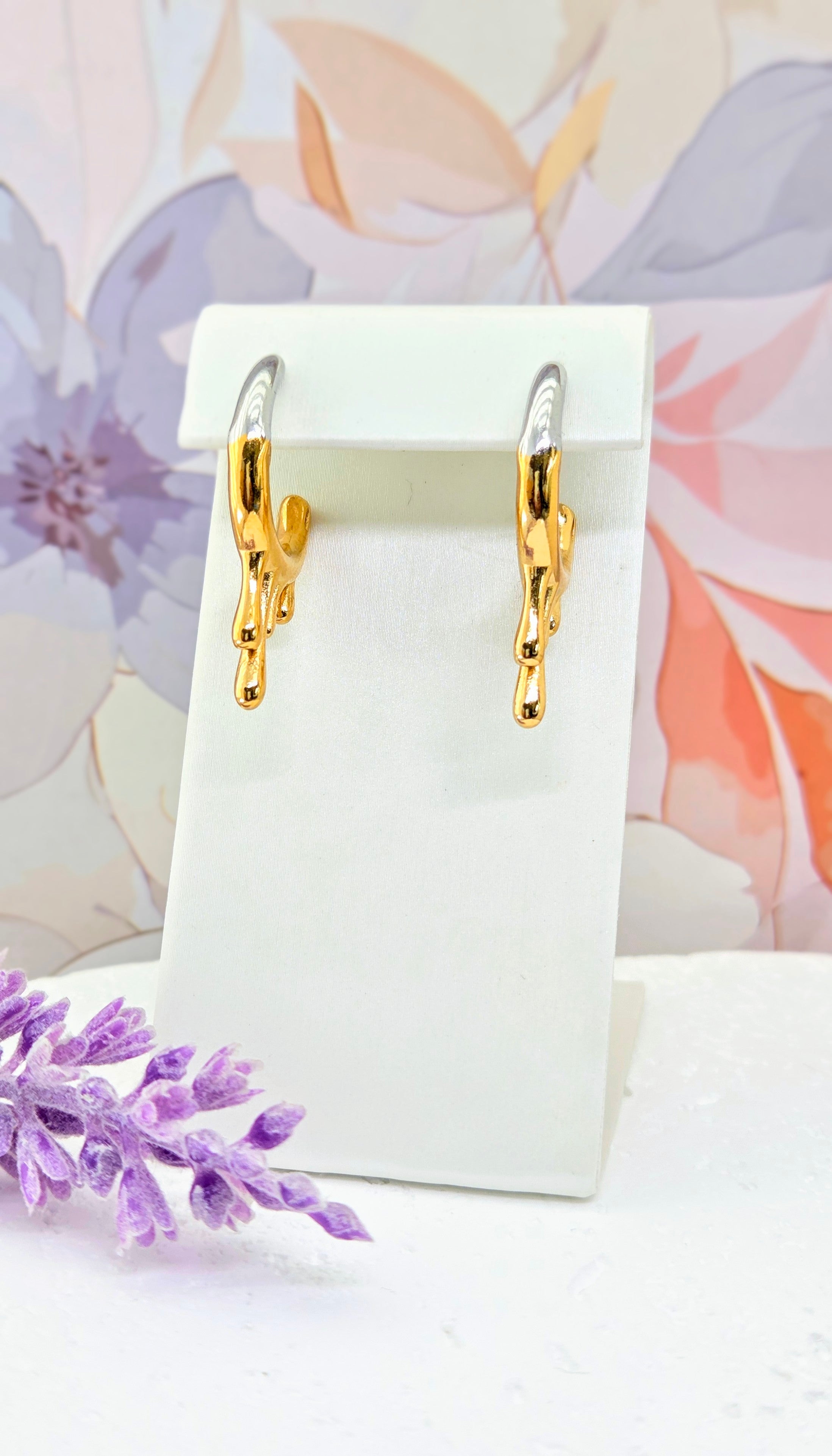 Mixed Metal Drip Hoop Earrings