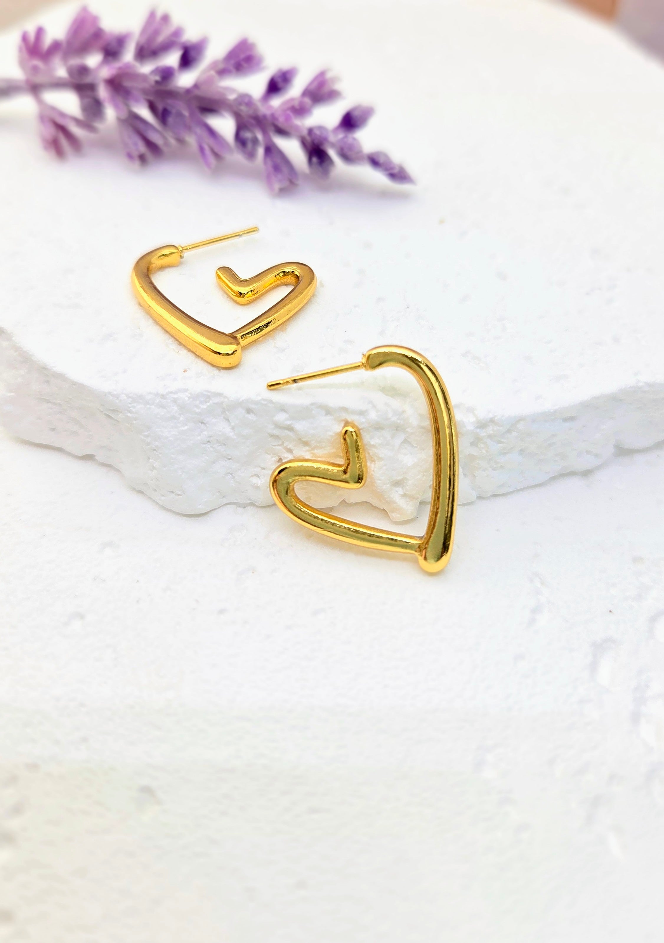 Gold Open Heart Hoop Earrings