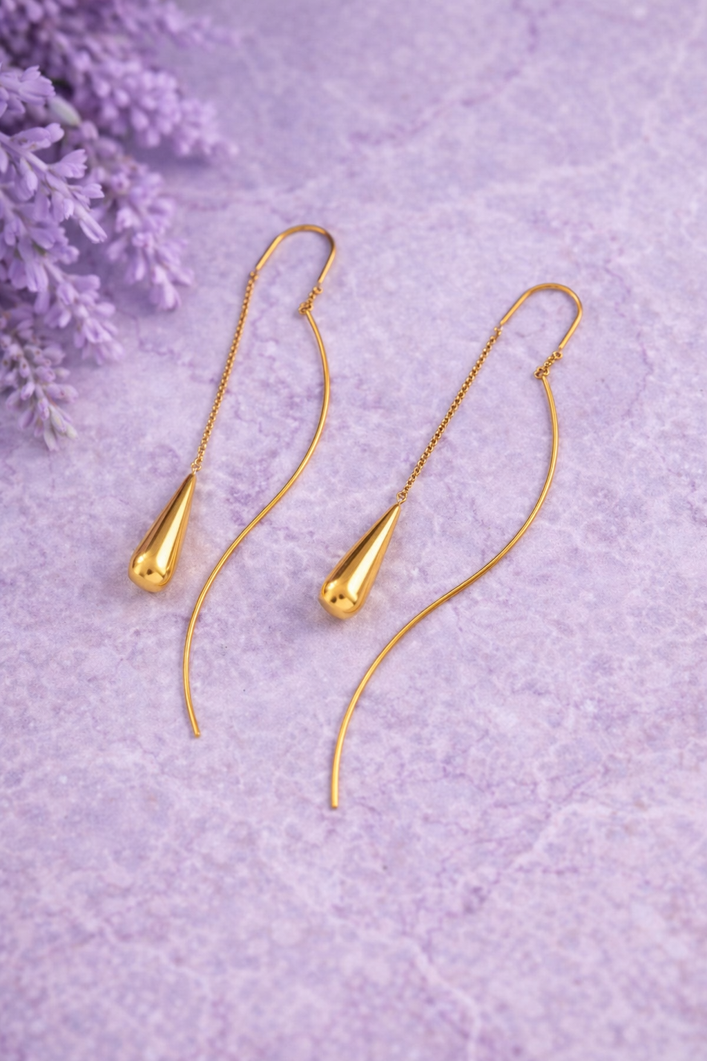 Gold Teardrop Threader Earrings