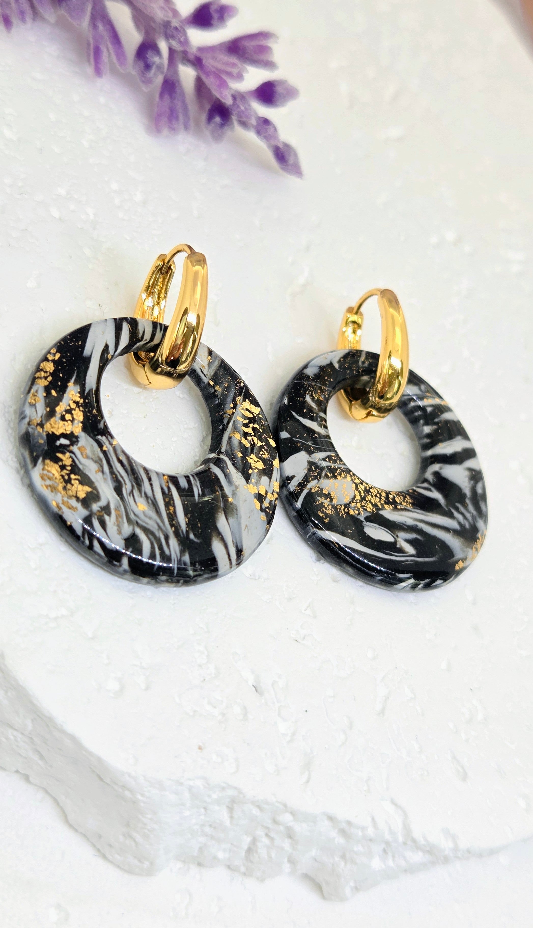 Bold Marble Pendant Earrings- 2 in 1