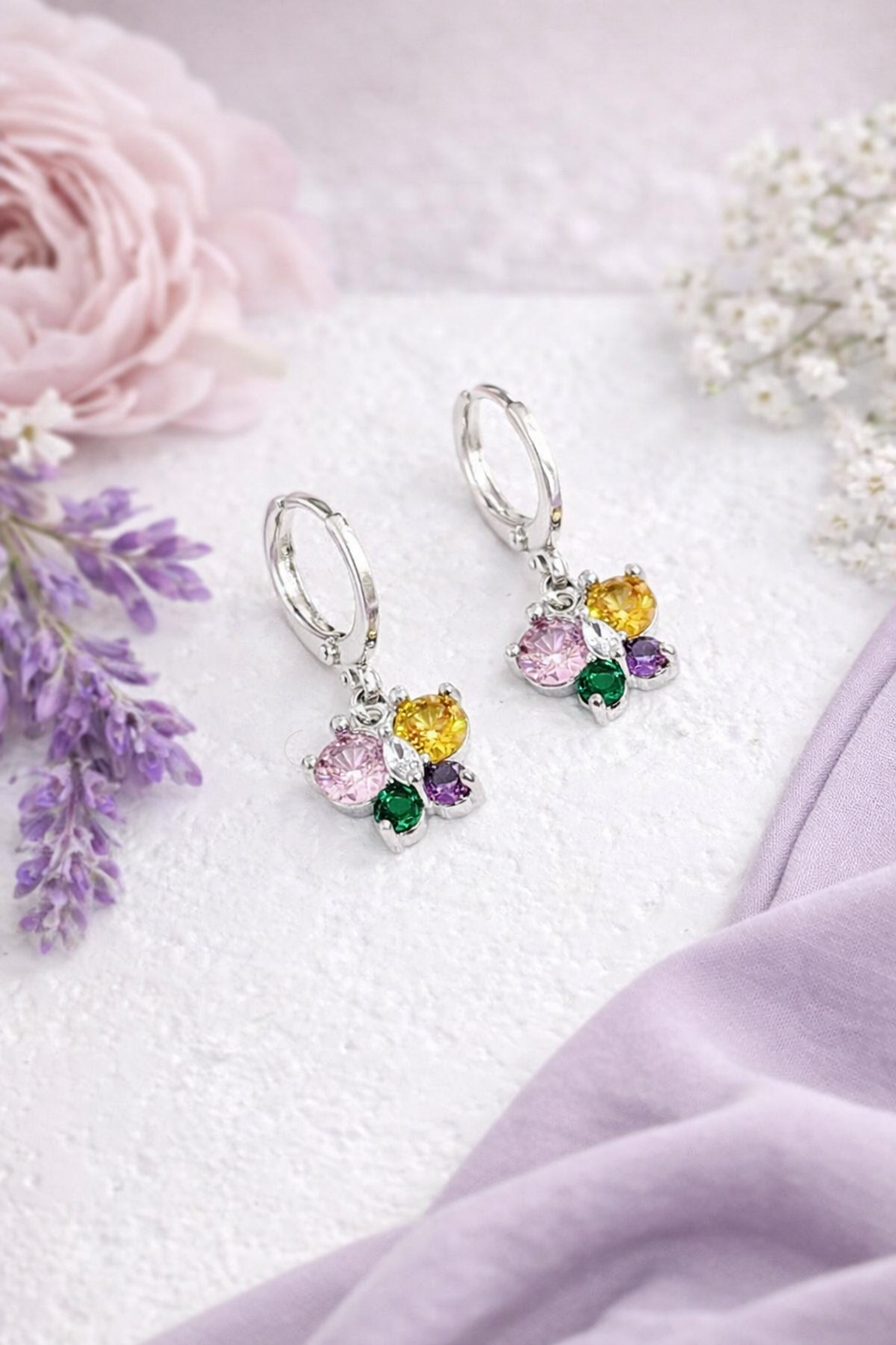 Multicolor Crystal Butterfly Huggie