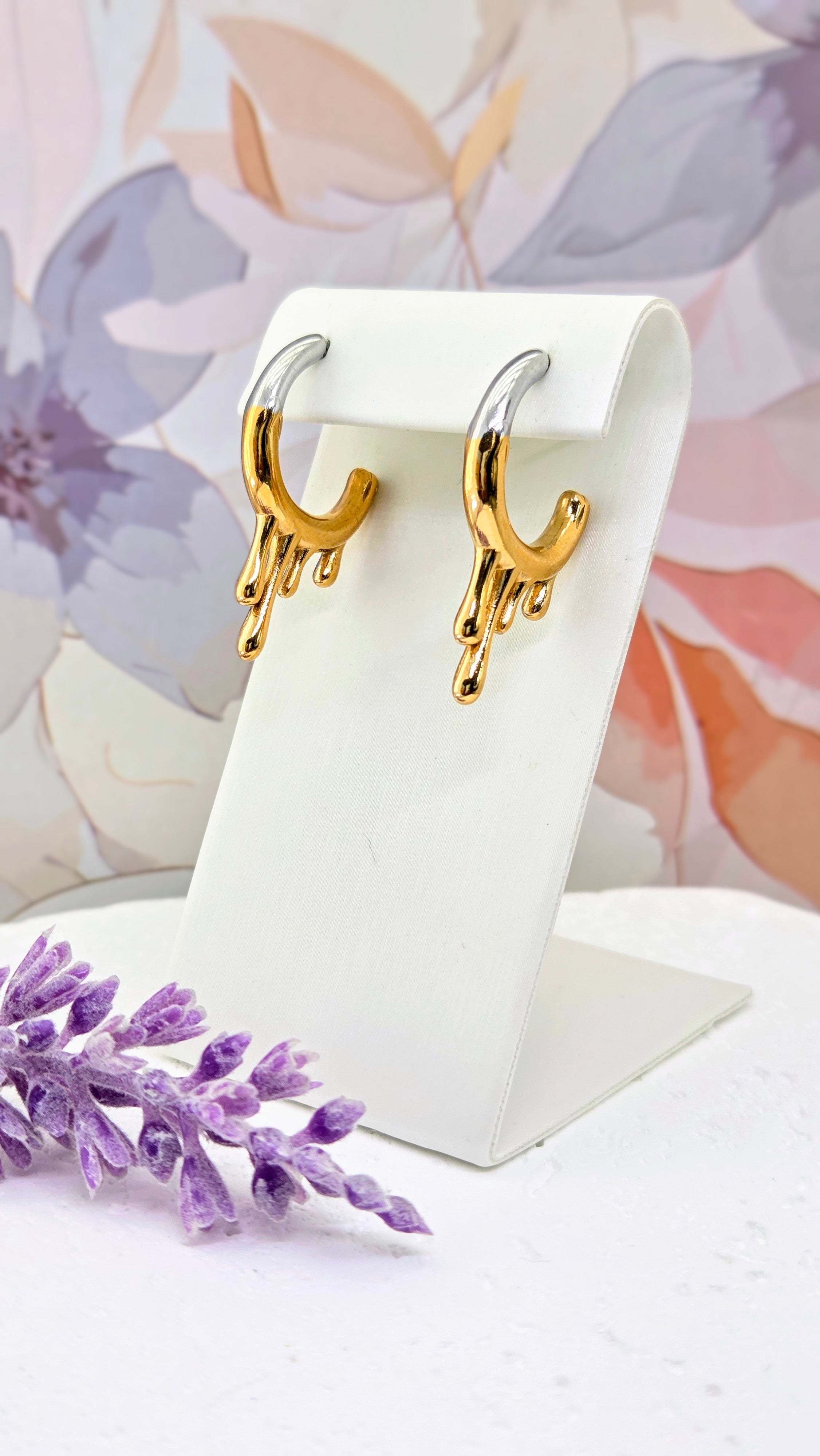 Mixed Metal Drip Hoop Earrings