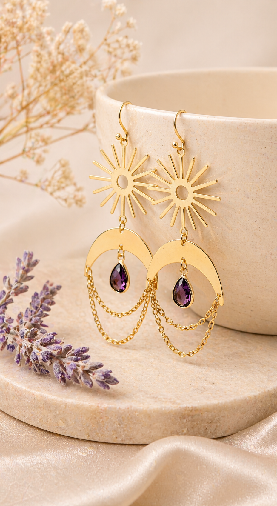 Sun and Moon Birthstone Earrings- Choose Month