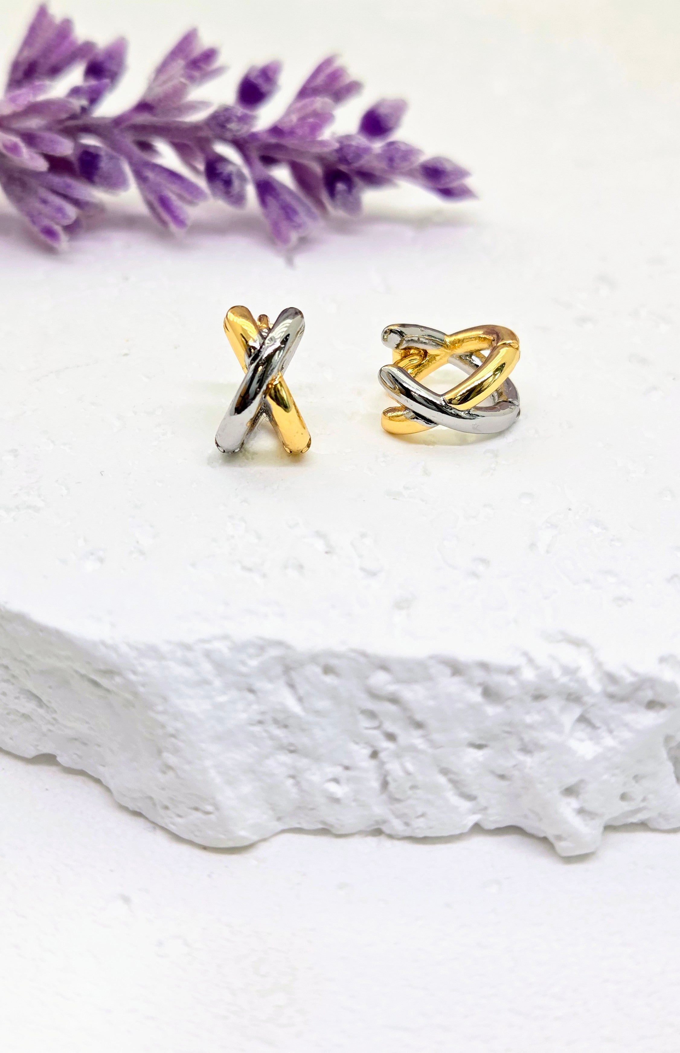 Mixed Metal Knot Huggies