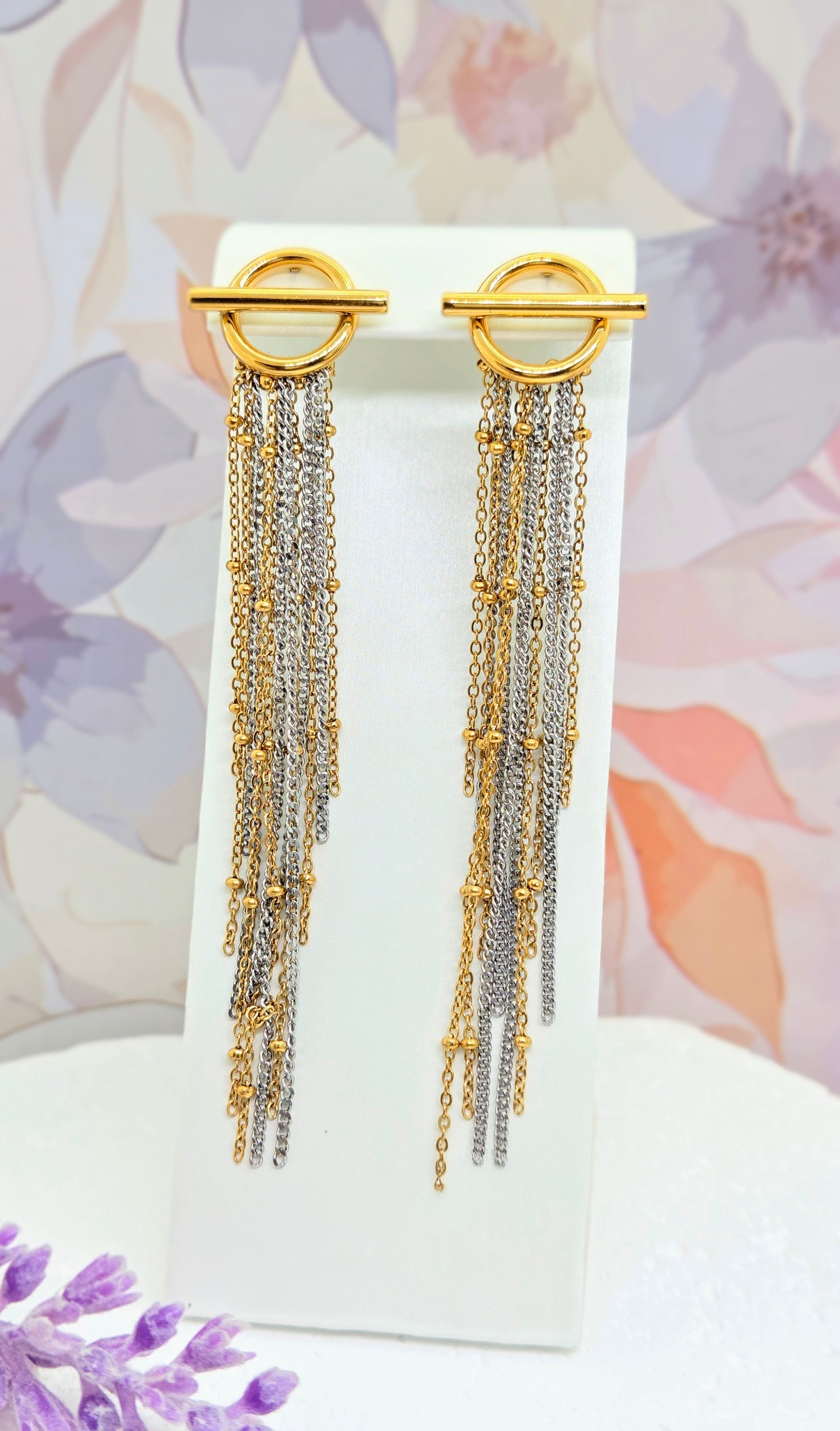 Mixed Metal Chain Tassel Earrings