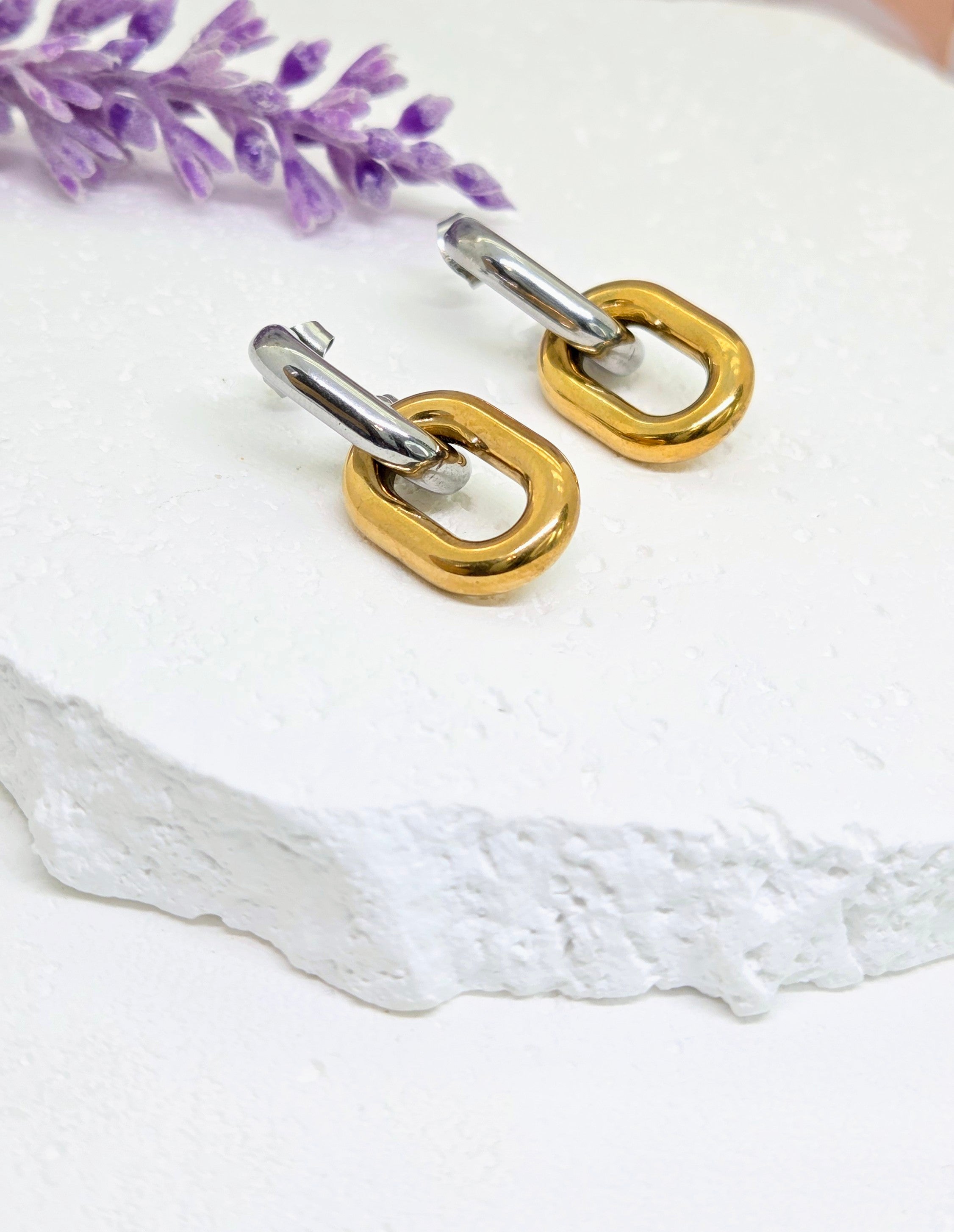 Mixed Metal Link Drop Earrings