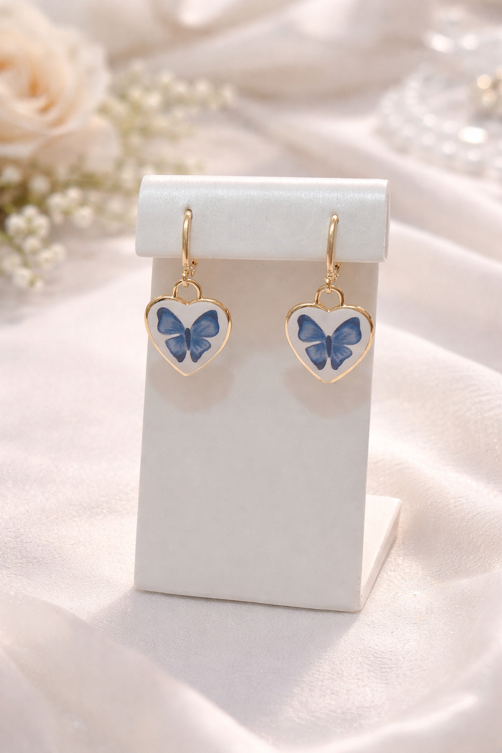Gold Butterfly Heart Huggie Earrings