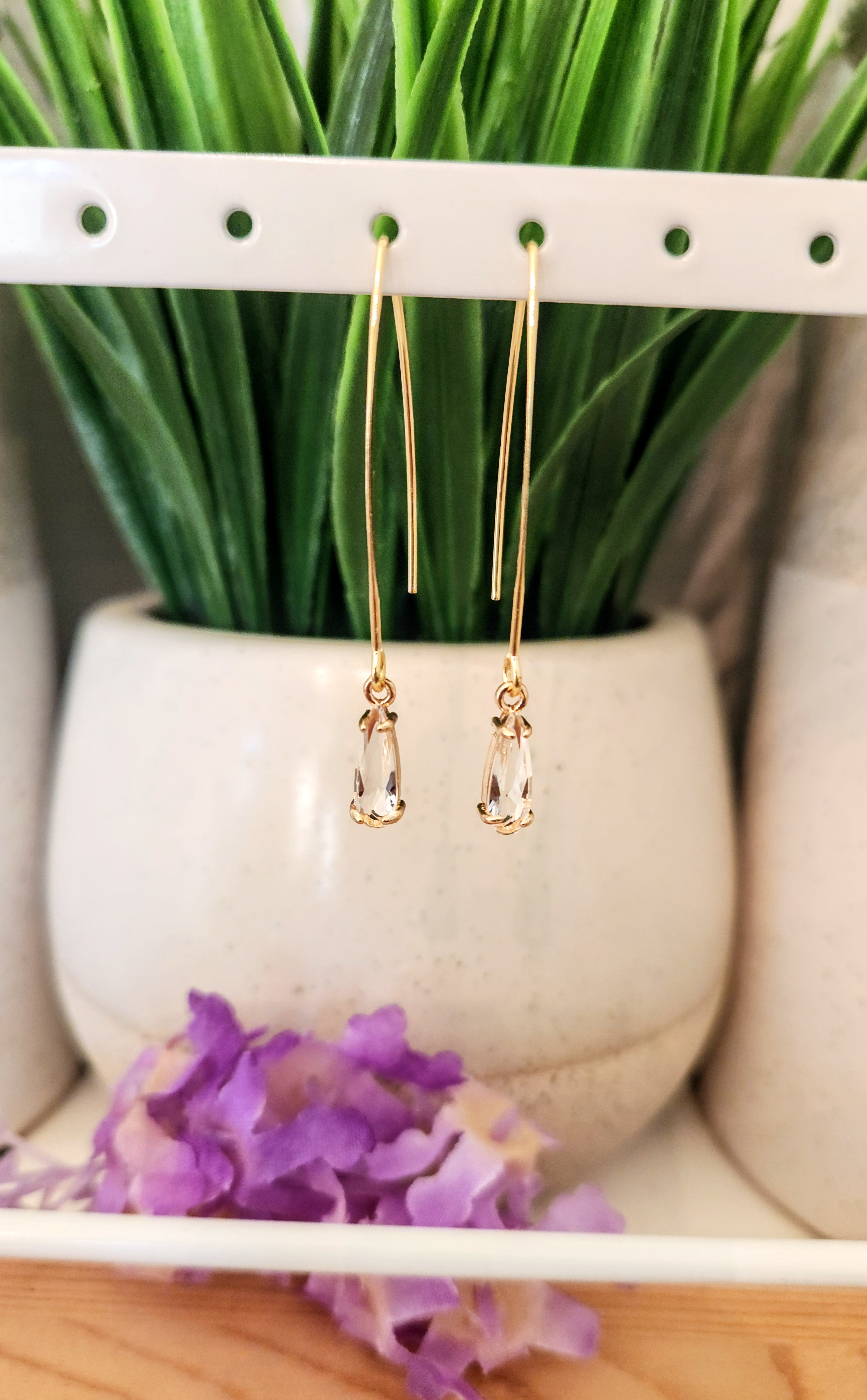 Gold Glass Stone Threader Earrings- Multiple Colors
