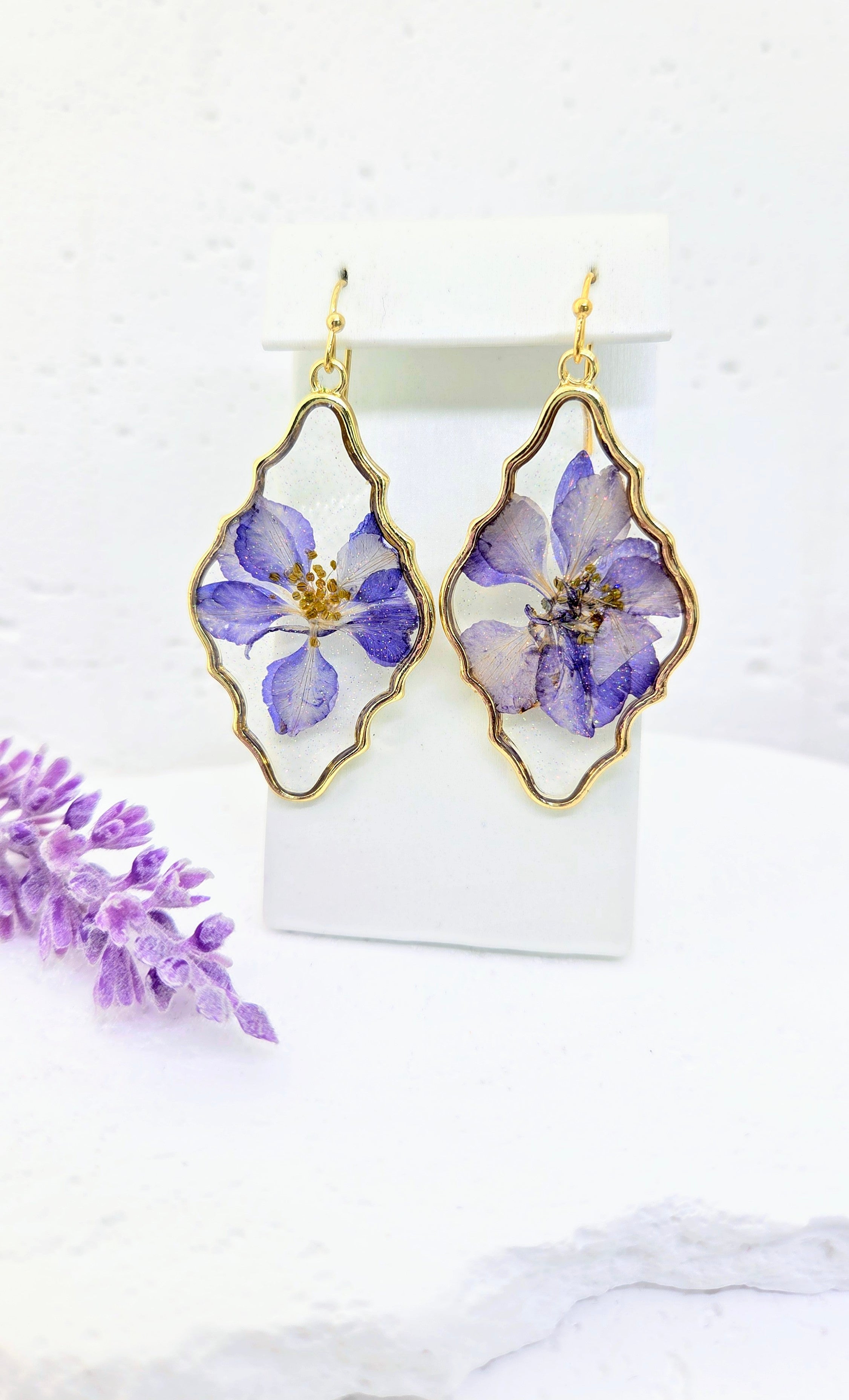 Purple Pressed Flower Resin Earrings