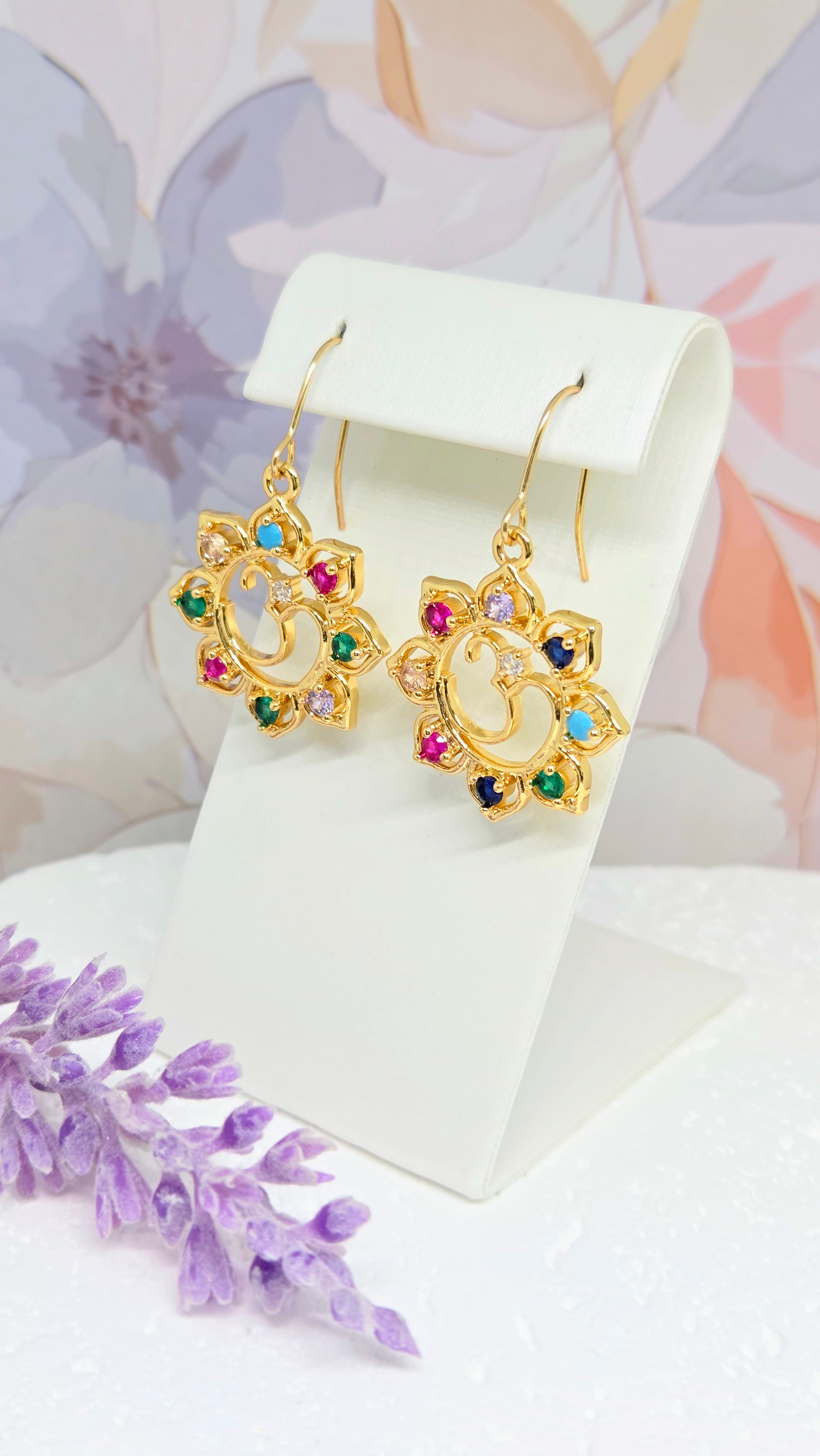 Gold Multicolor Crystal Drop Earrings