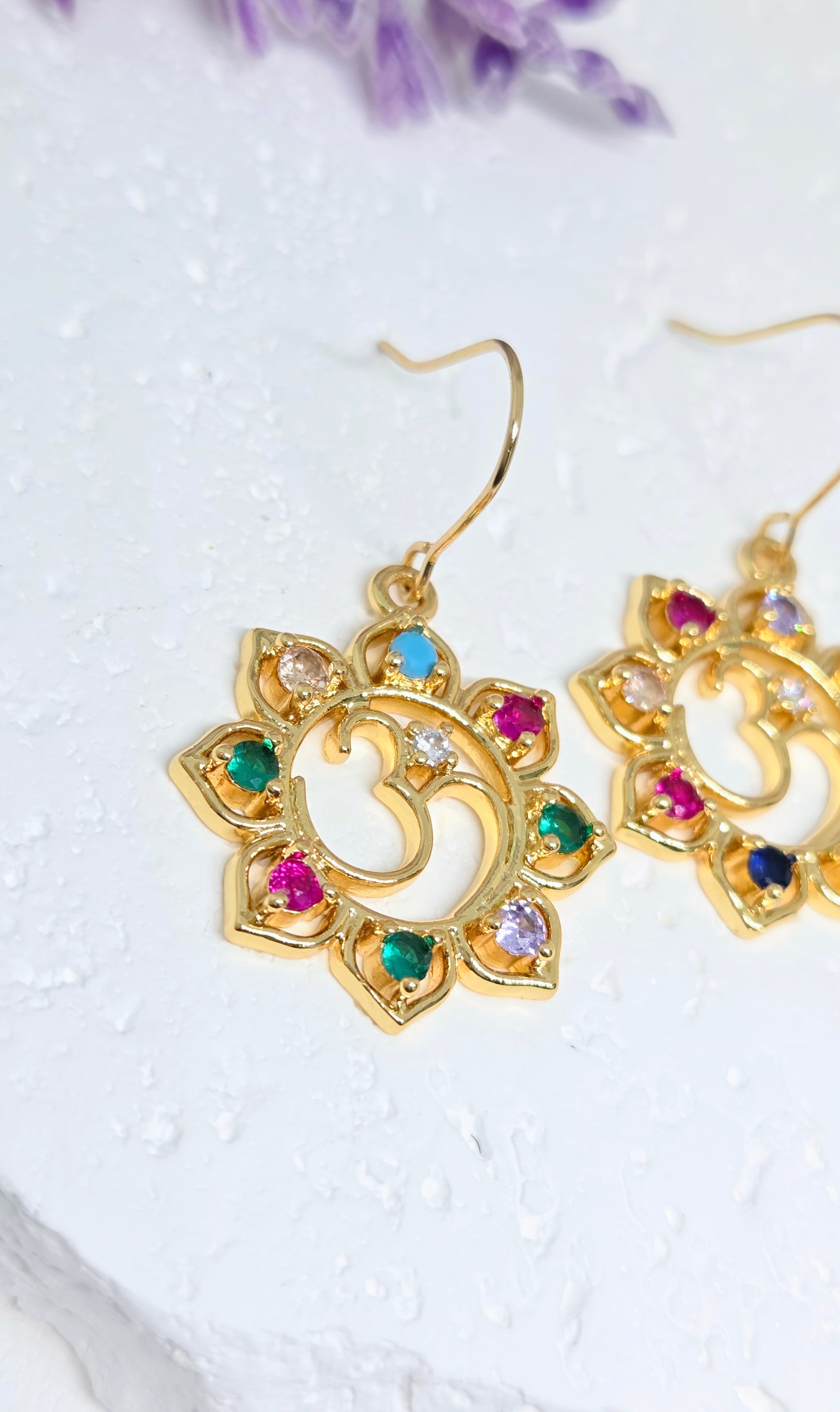 Gold Multicolor Crystal Drop Earrings