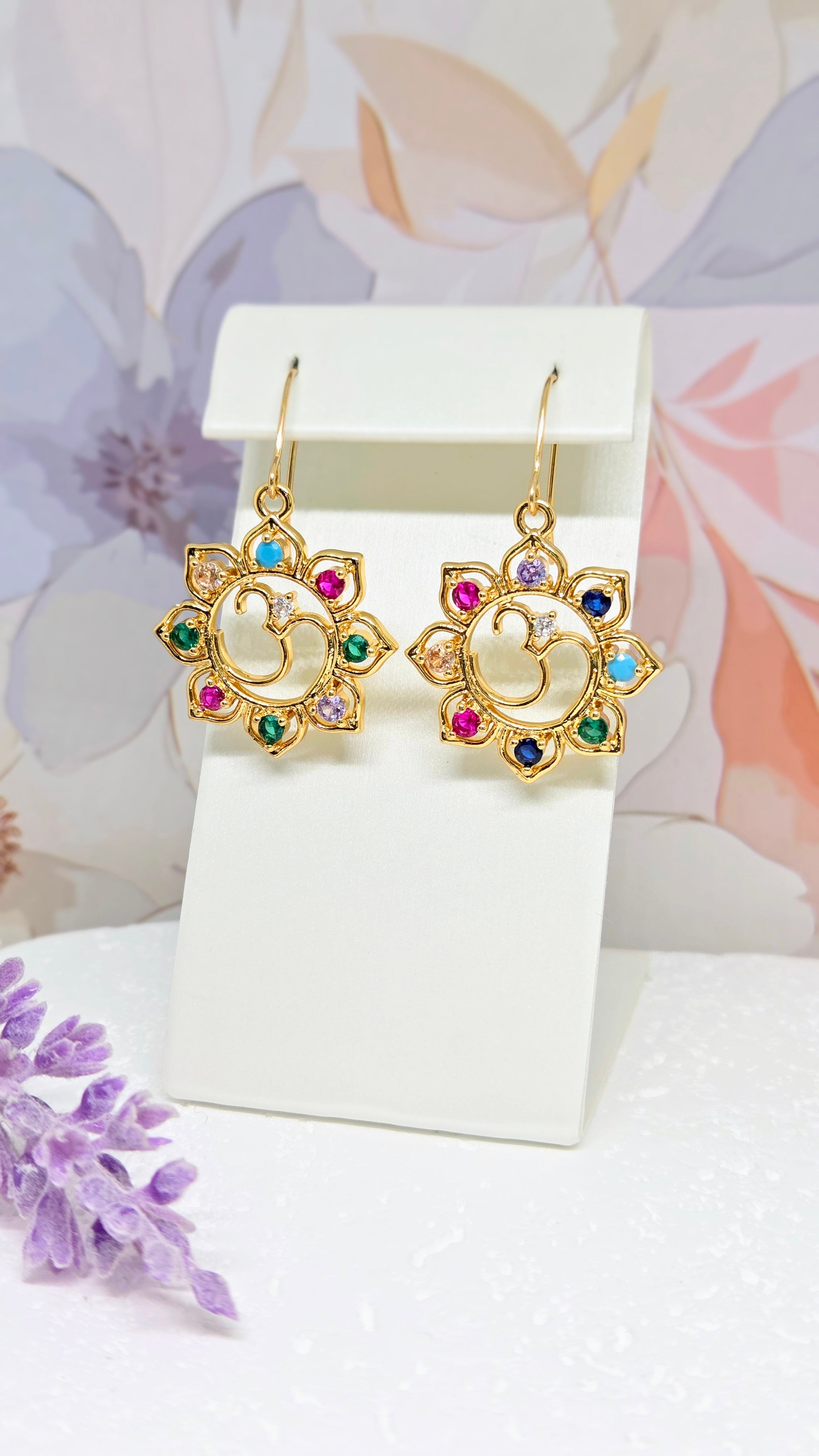Gold Multicolor Crystal Drop Earrings