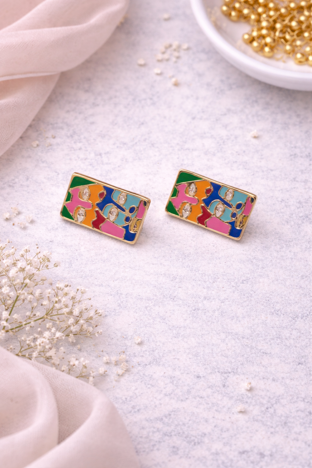 Enamel Face Stud Earrings