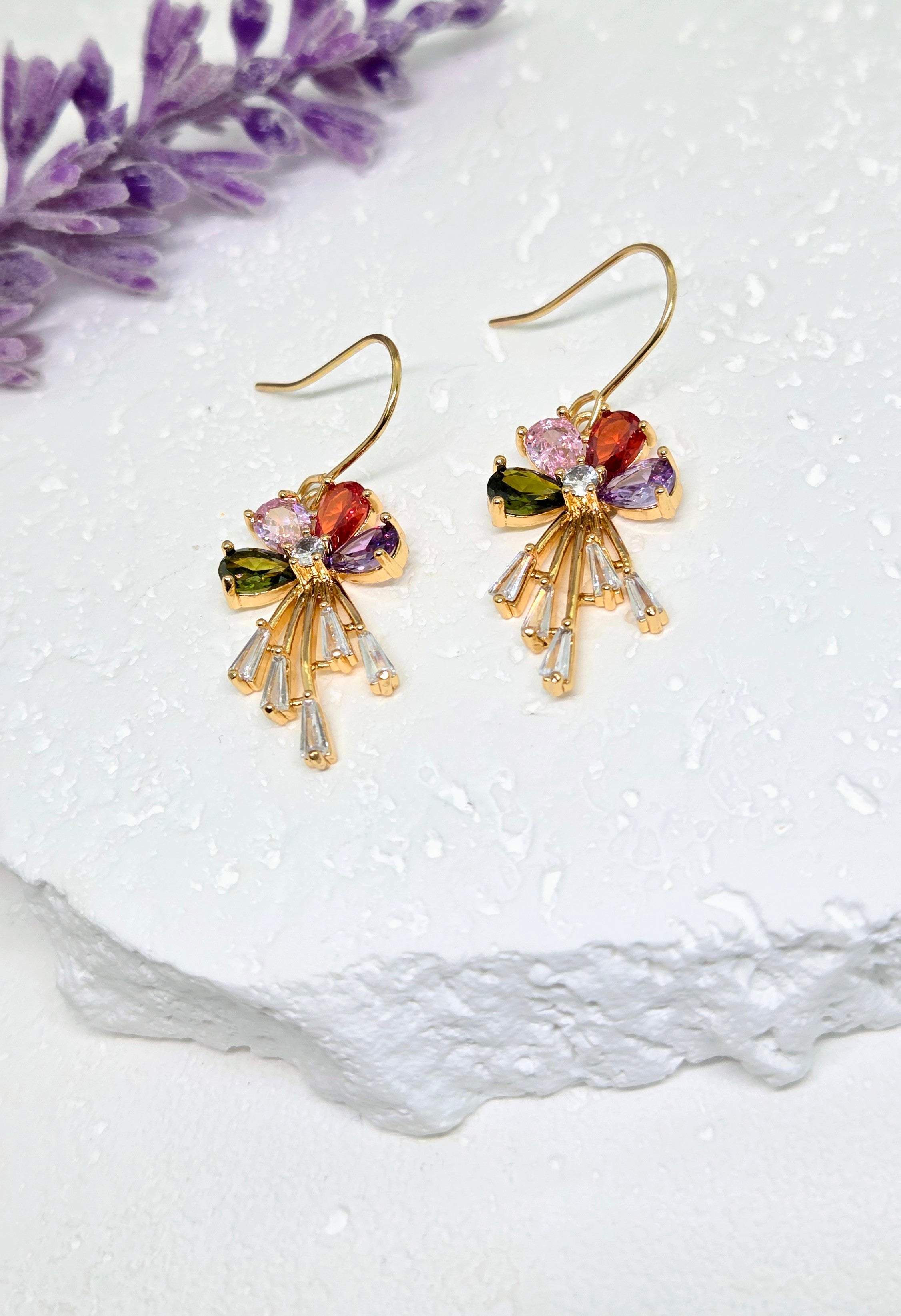 Multicolor Crystal Floral Drop Earrings