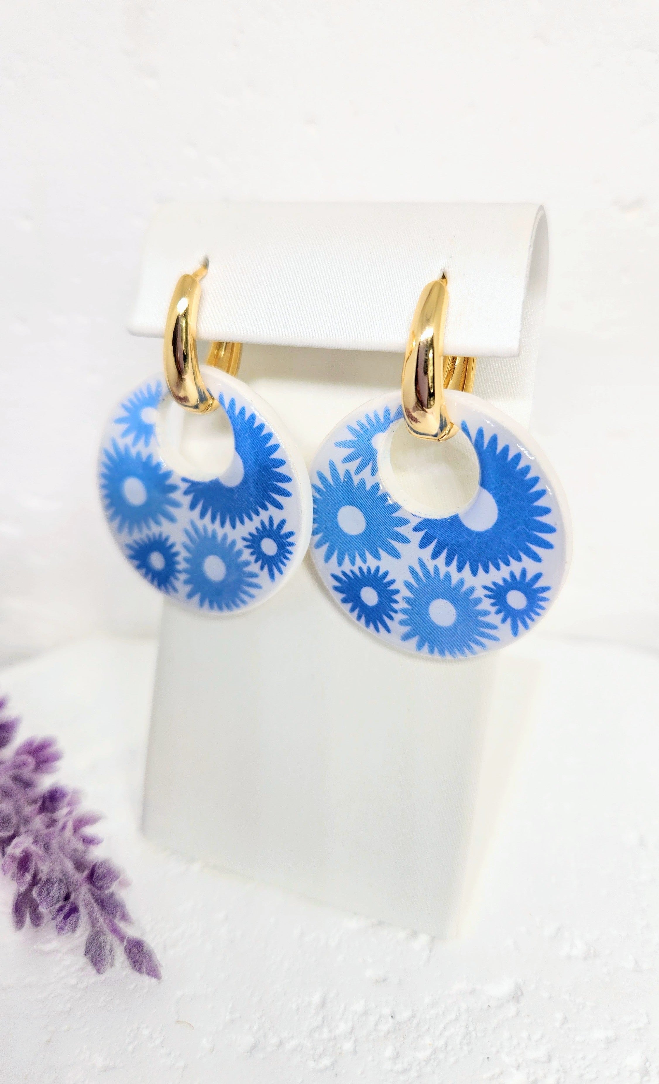 Blue Flower Power Earrings- 2 in 1 Removable Pendant