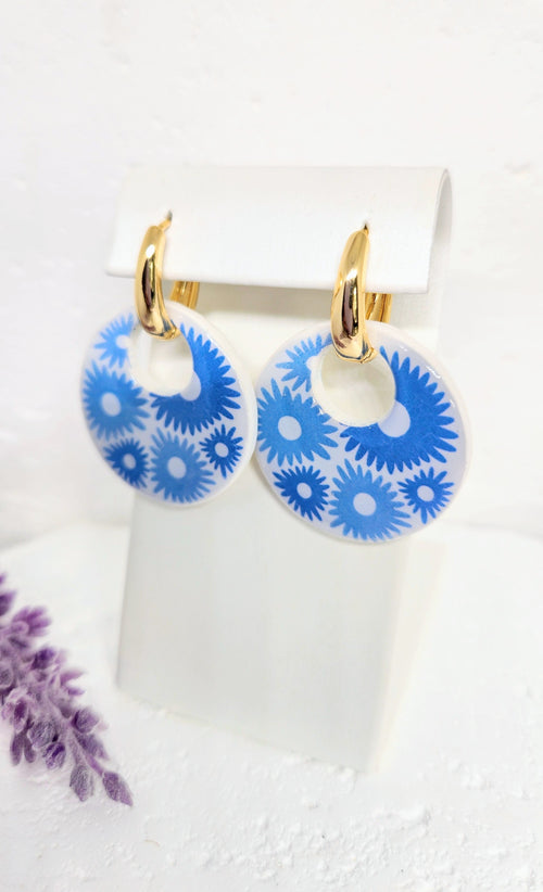 Blue Flower Power Earrings- 2 in 1 Removable Pendant