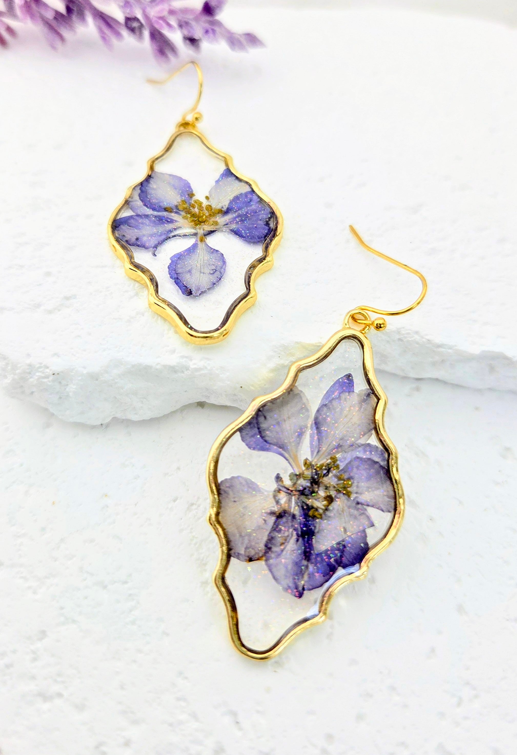 Purple Pressed Flower Resin Earrings