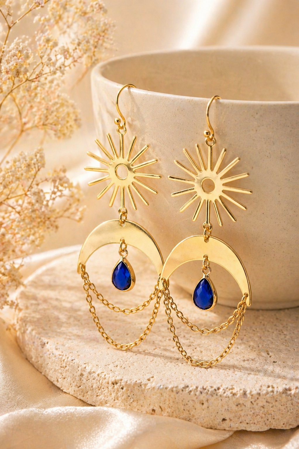 Sun and Moon Birthstone Earrings- Choose Month