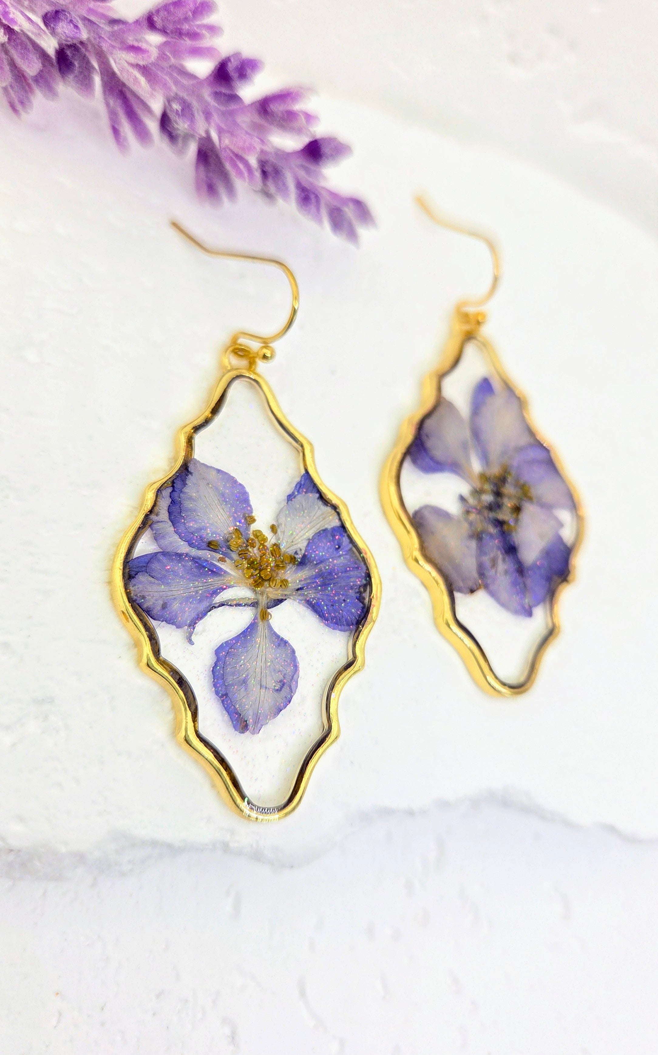 Purple Pressed Flower Resin Earrings