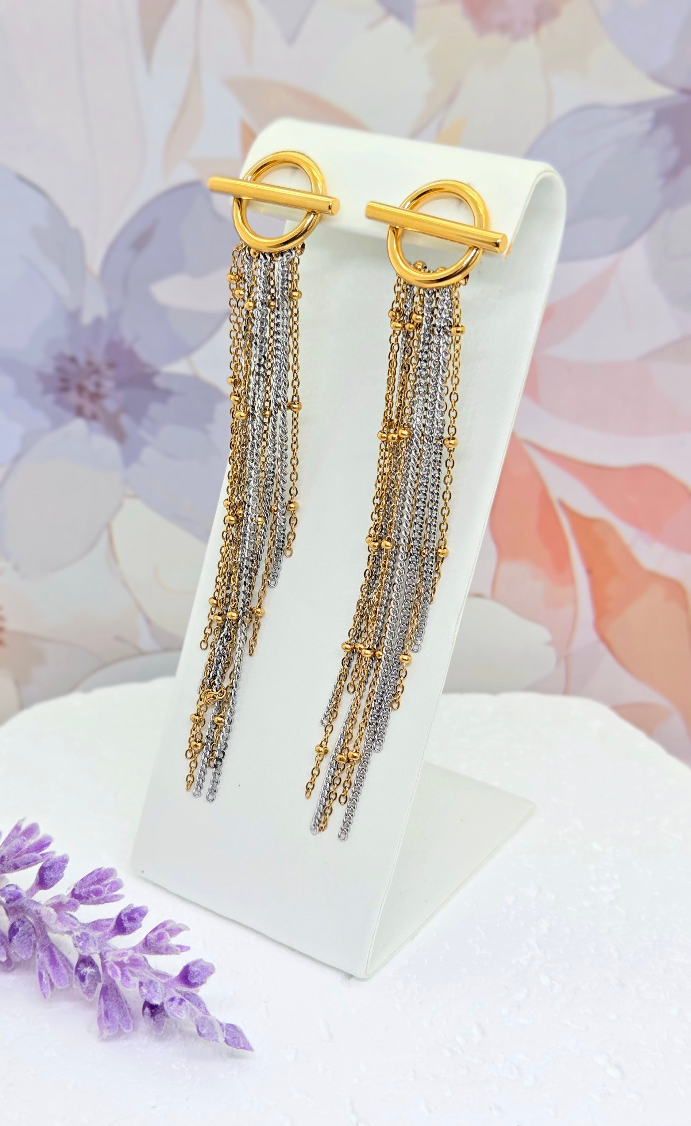 Mixed Metal Chain Tassel Earrings