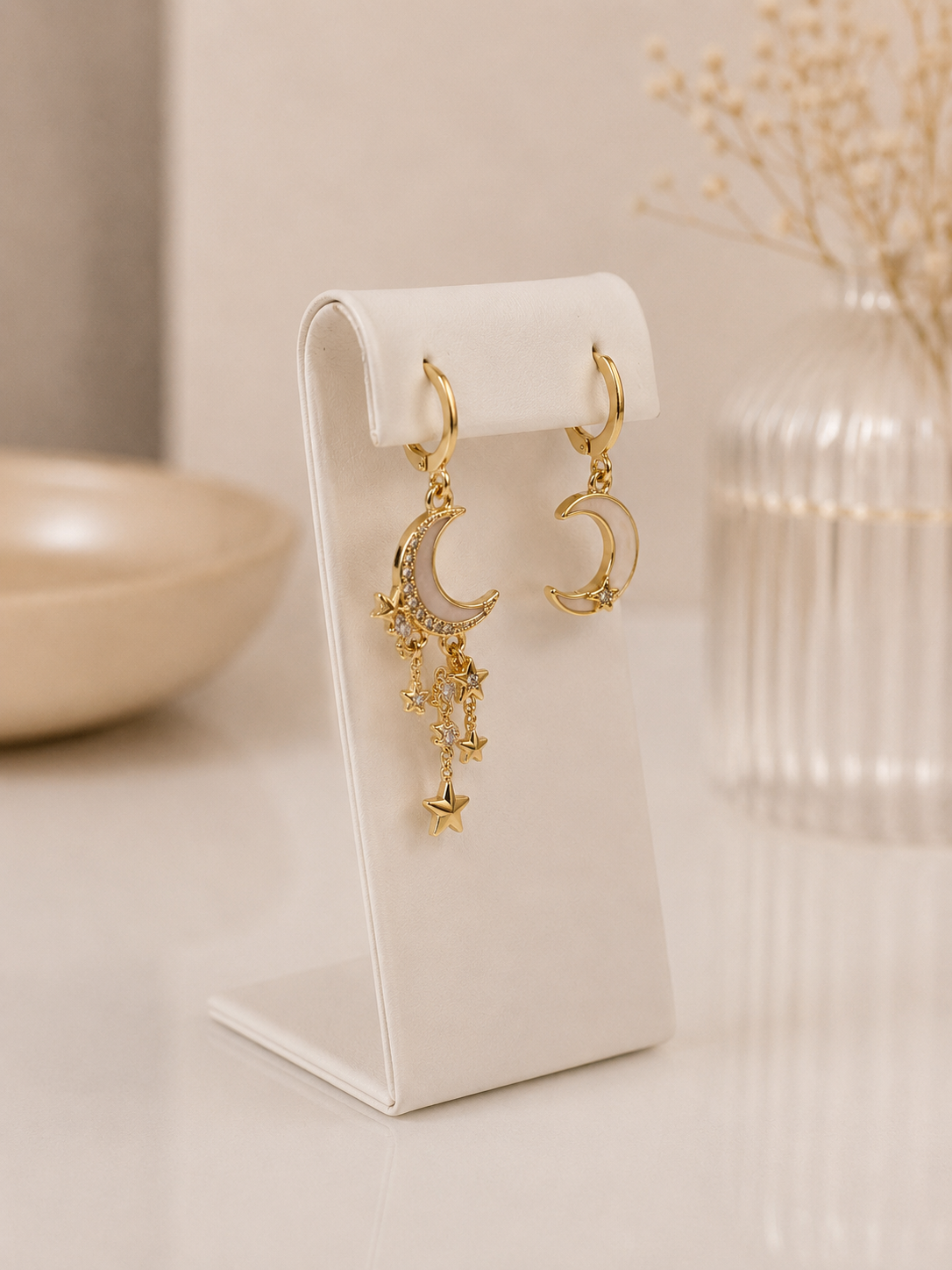 Celestial Moon & Star Asymmetric Huggie Earrings