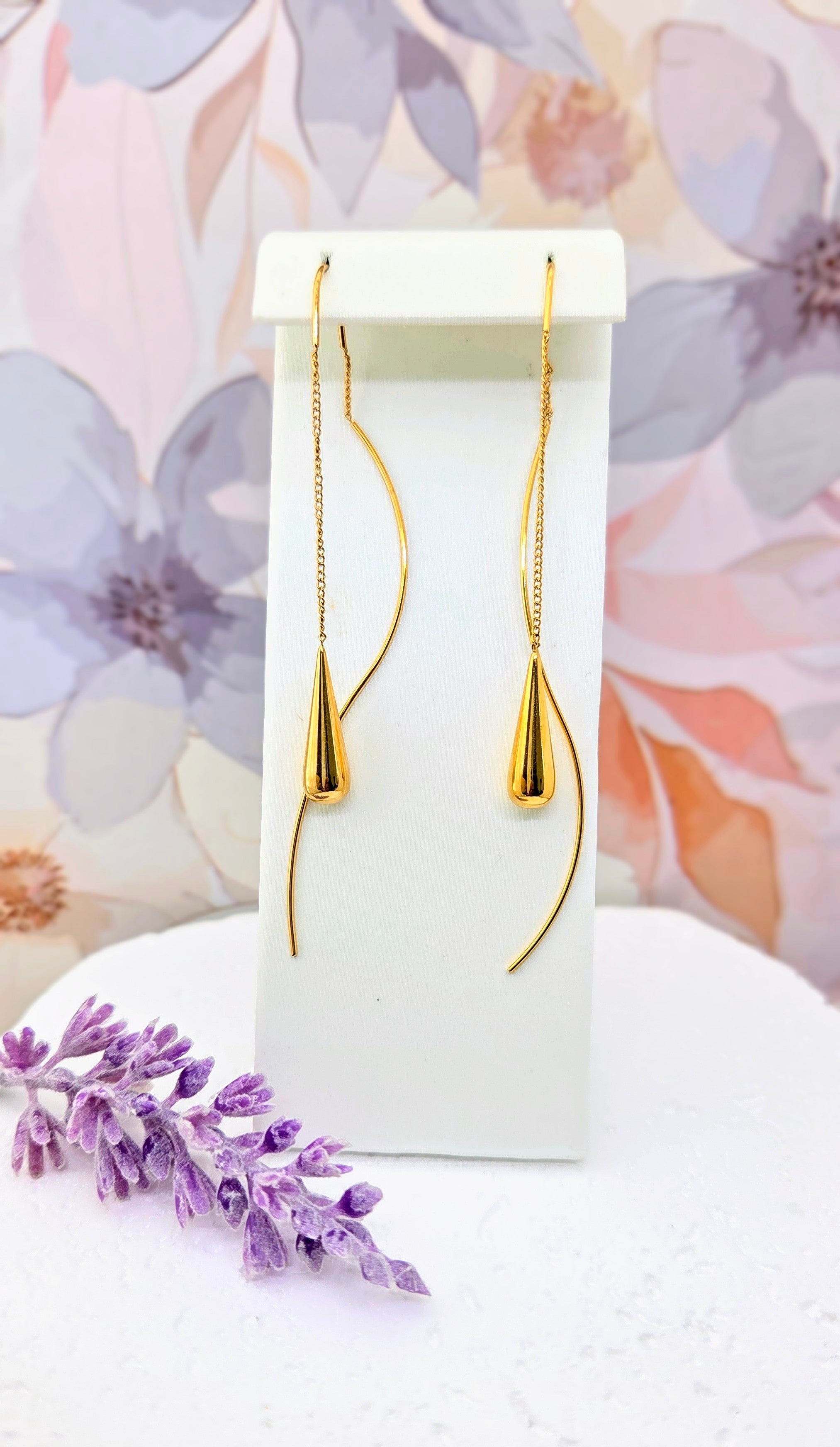 Gold Teardrop Threader Earrings