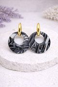 Black with Gold Vein Marble Earrings- 2 in 1