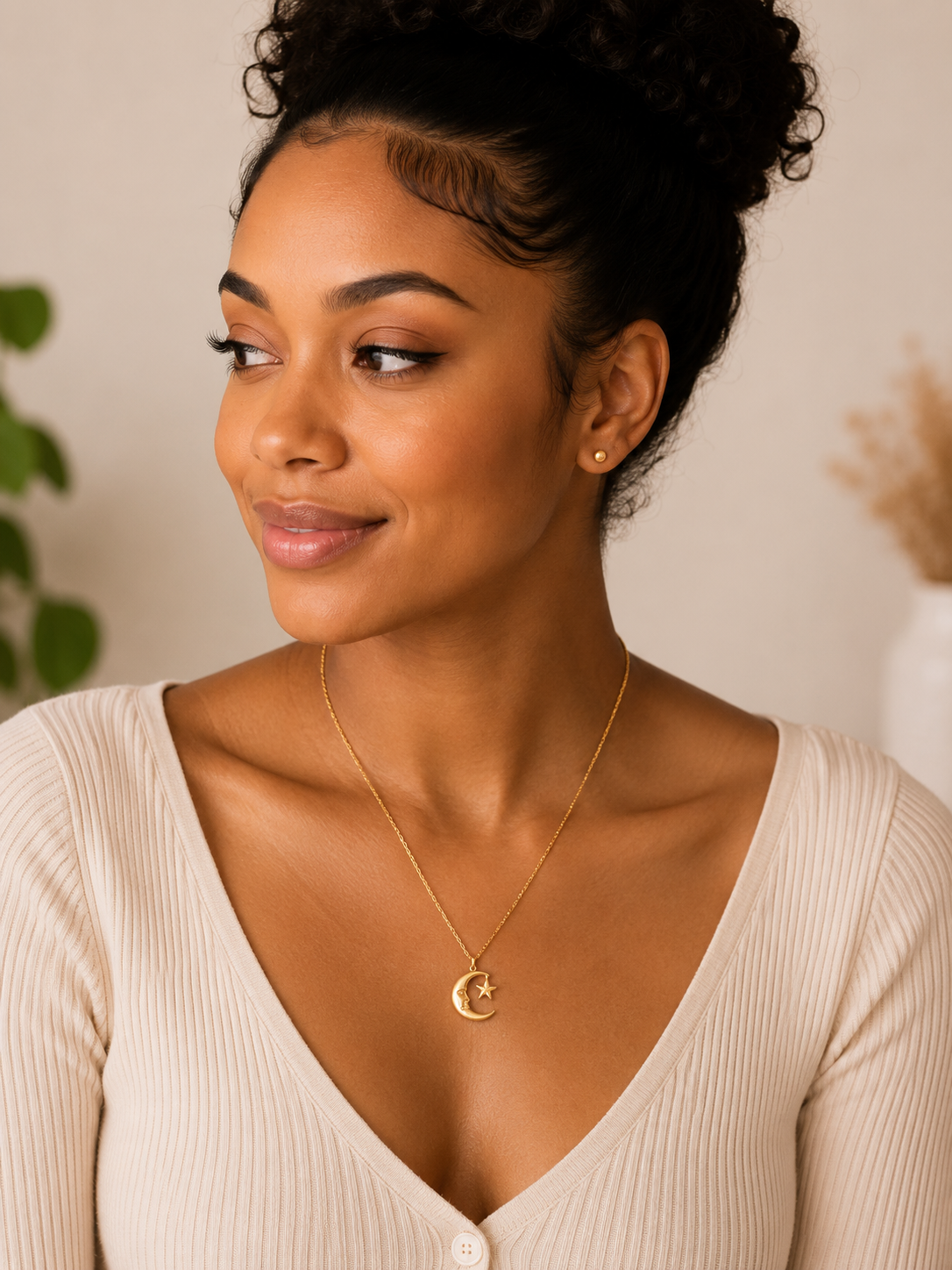 Celestial Moon and Star Necklace -18k Gold Vermeil Pendant, Crescent Moon Gift for Her, Dainty Gold Necklace, Birthday Gift Women