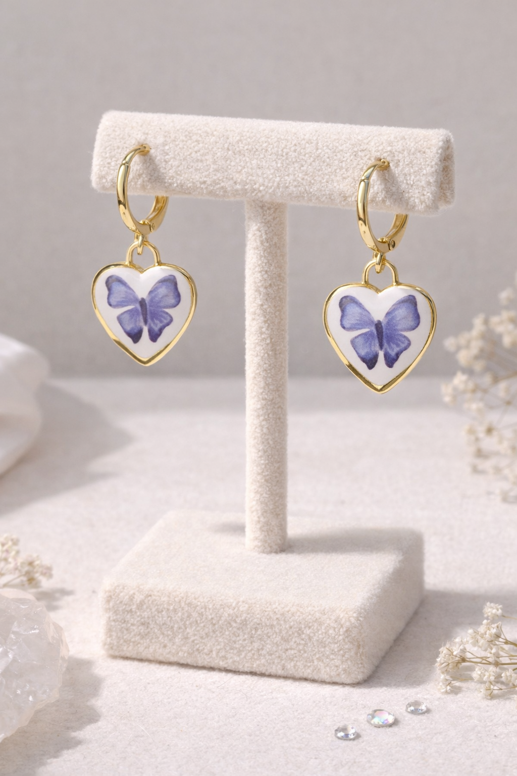 Gold Butterfly Heart Huggie Earrings