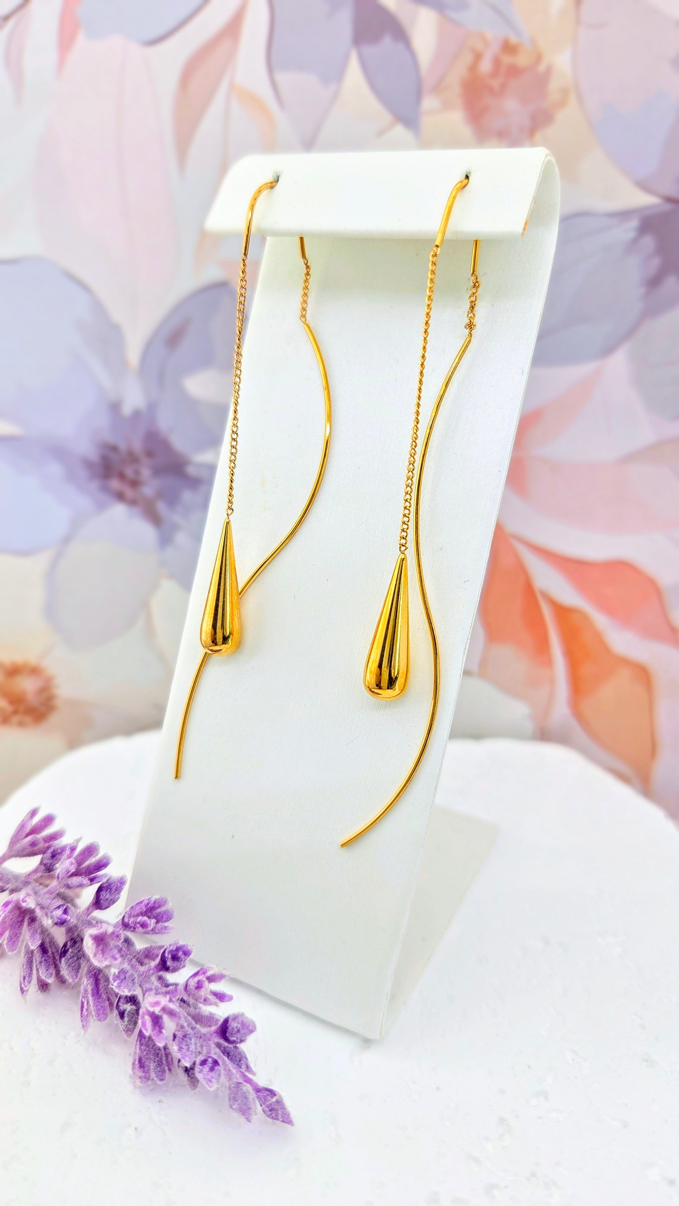 Gold Teardrop Threader Earrings