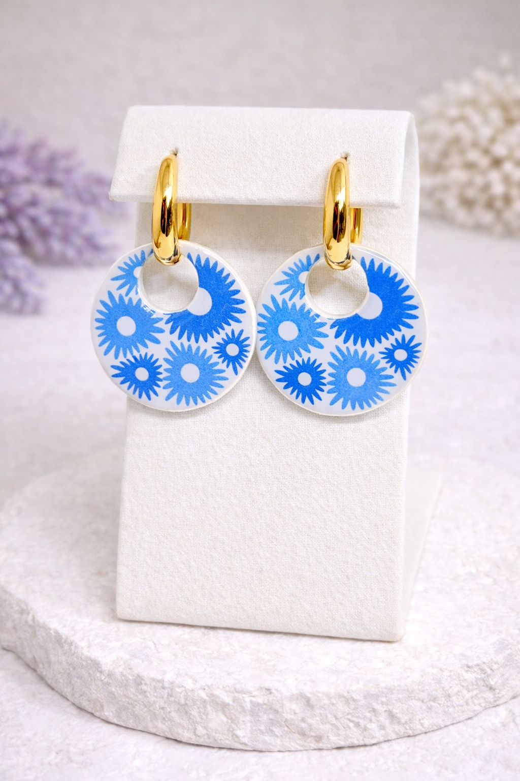 Blue Flower Power Earrings- 2 in 1 Removable Pendant